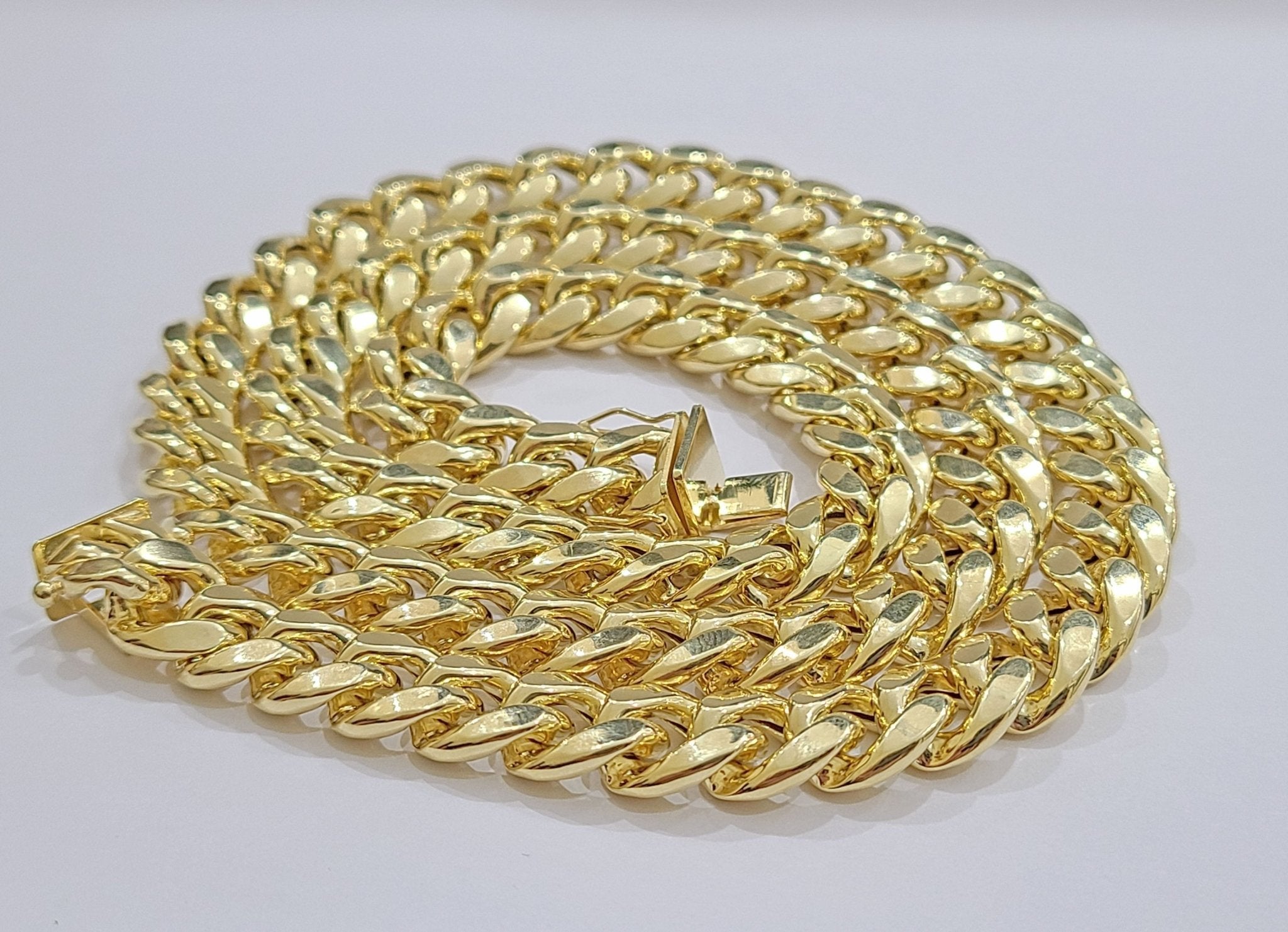 Real 14k Yellow Gold Miami Cuban Link Chain 10mm 30" Necklace Box Lock For Men