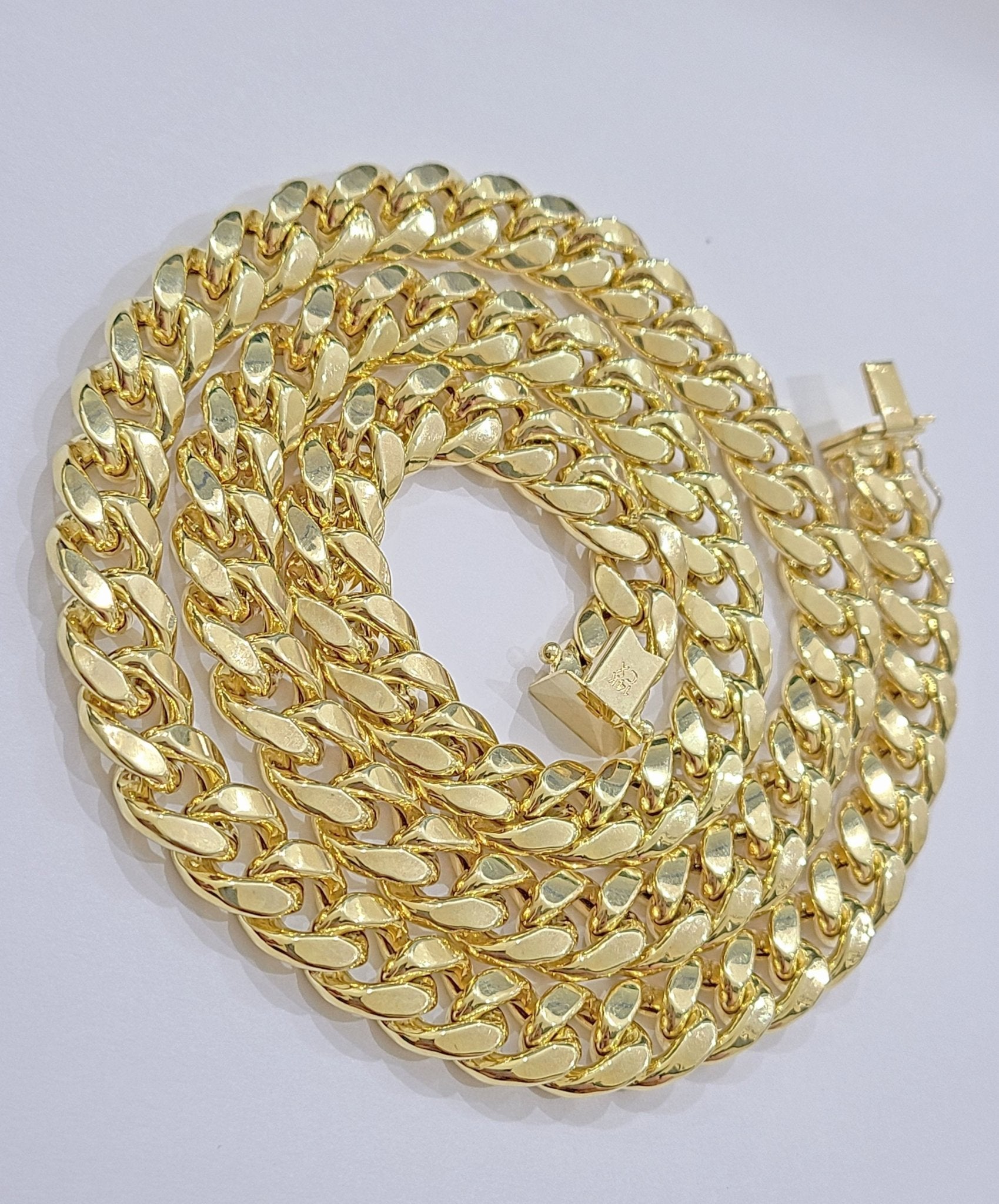 Real 14k Yellow Gold Miami Cuban Link Chain 11mm 26" Necklace Box Lock For Men