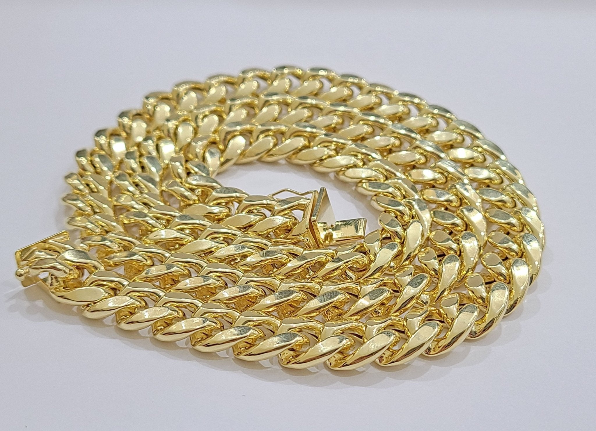 Real 14k Yellow Gold Miami Cuban Link Chain 11mm 28" Necklace Box Lock For Men