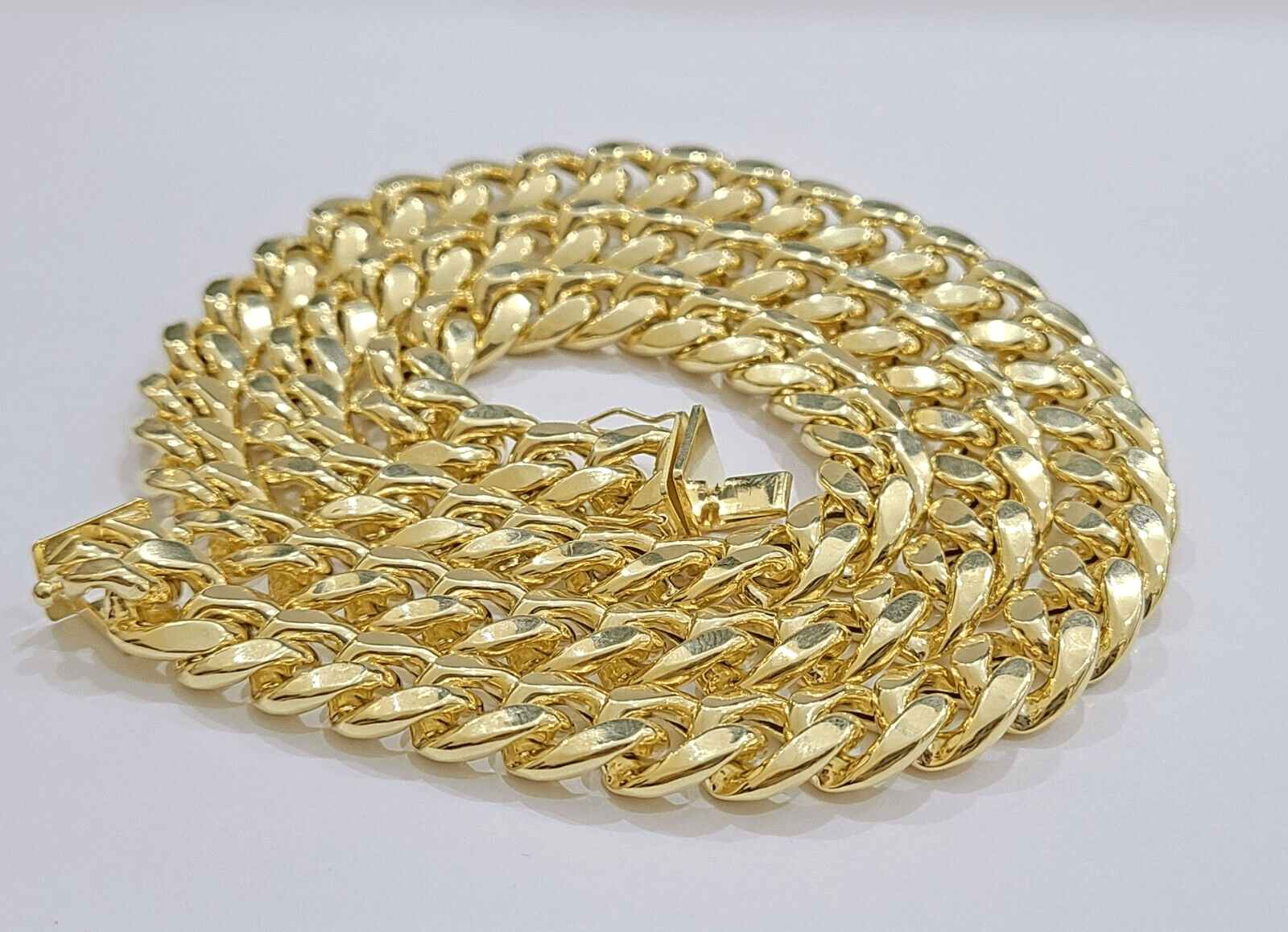 Real 14k Yellow Gold Miami Cuban Link Chain 9mm 22" Choker Necklace Box Lock 14K - GoldenlinQ