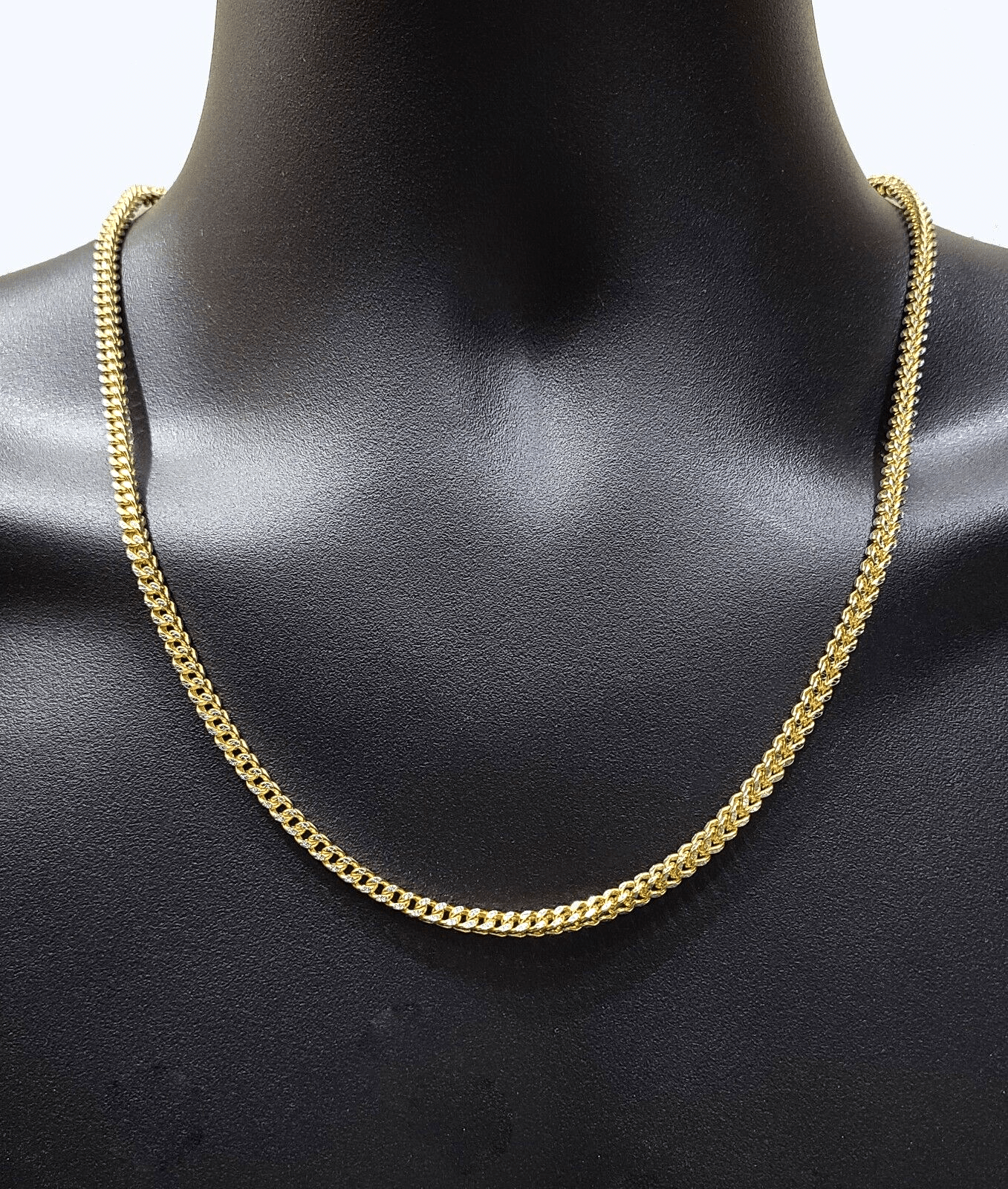 Real 14k Yellow Gold Necklace Franco Diamond Cut Chain 3mm 22" inch 14kt Unisex - GoldenlinQ