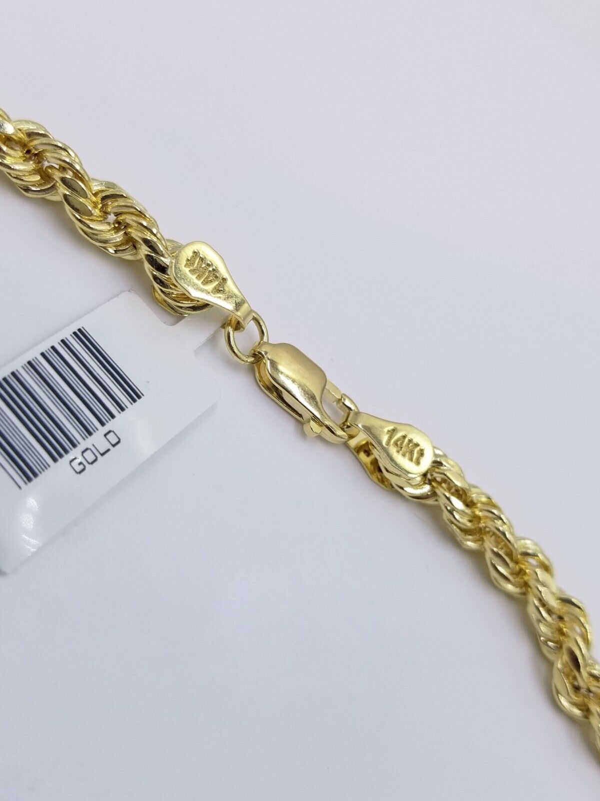 Real 14k Yellow Gold Necklace Rope Chain 5mm 20" inch 14kt Men's Chain For Charm - GoldenlinQ