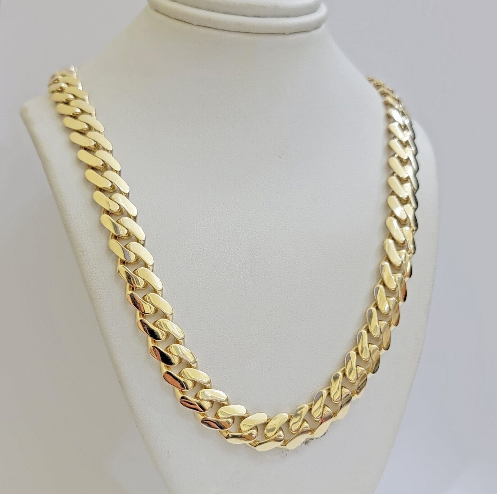 Real 14K Yellow Gold Necklace Royal Monaco Chain 10mm chain 22Inch Mens Puro ORO - GoldenlinQ