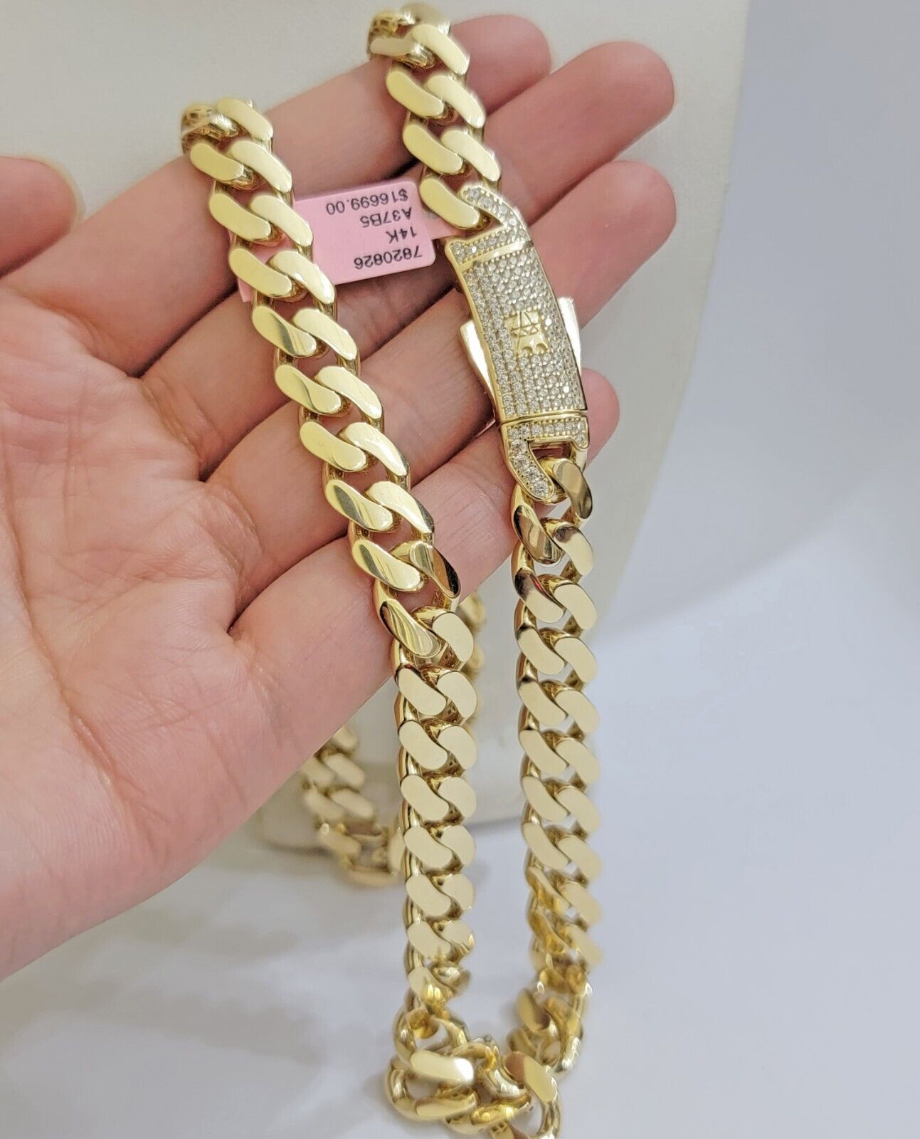 Real 14K Yellow Gold Necklace Royal Monaco Chain 10mm chain 22Inch Mens Puro ORO - GoldenlinQ