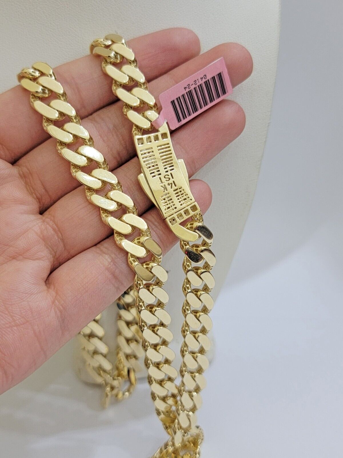 Real 14K Yellow Gold Necklace Royal Monaco Chain 10mm chain 22Inch Mens Puro ORO - GoldenlinQ