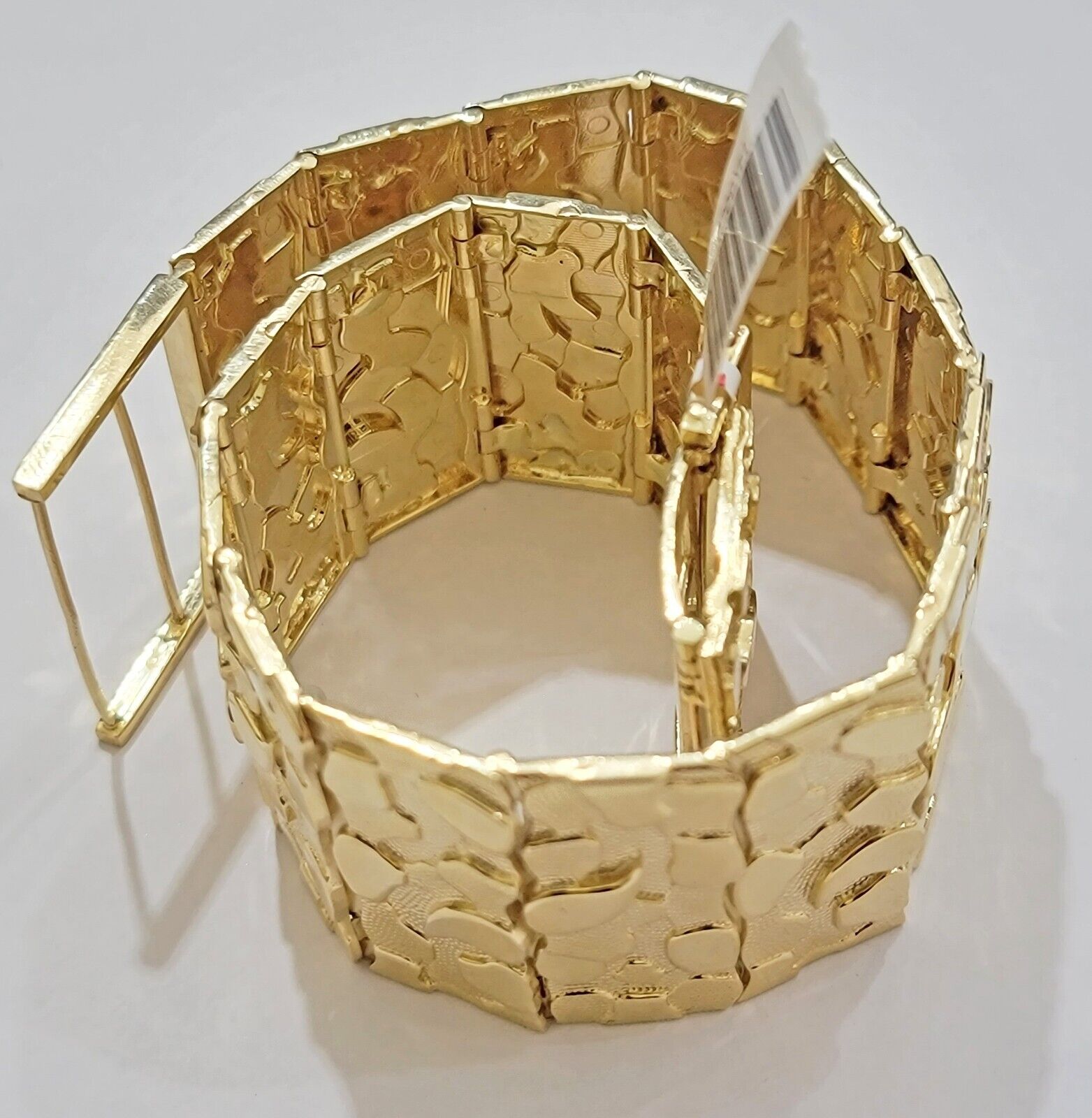 Real 14k Yellow Gold Nugget Bracelet 10 Inch Long 30mm Thick Genuine 14 KT Solid - GoldenlinQ