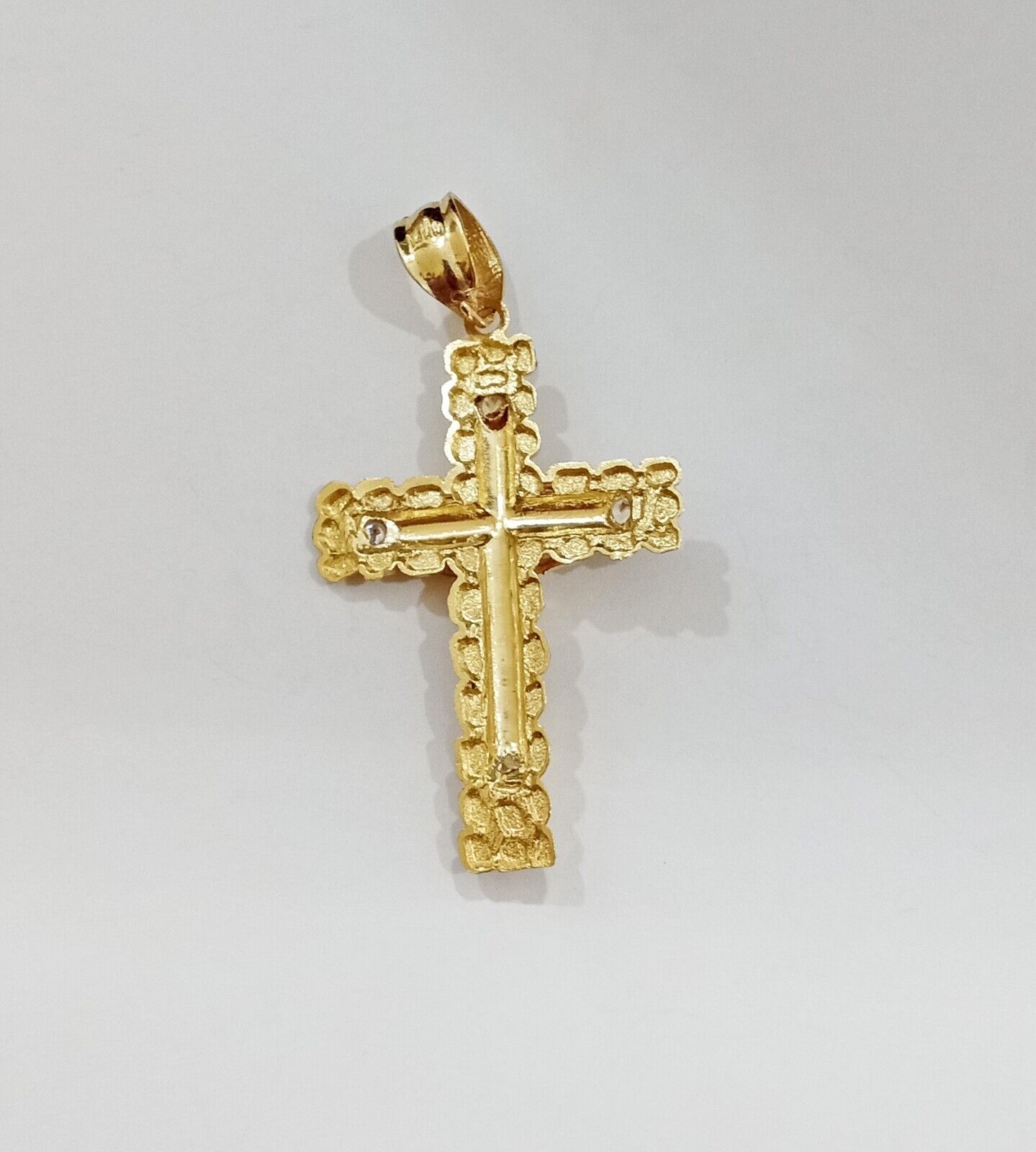 Real 14k Yellow Gold Nugget Jesus Cross Charm Pendant 2" 14kt Gold - GoldenlinQ