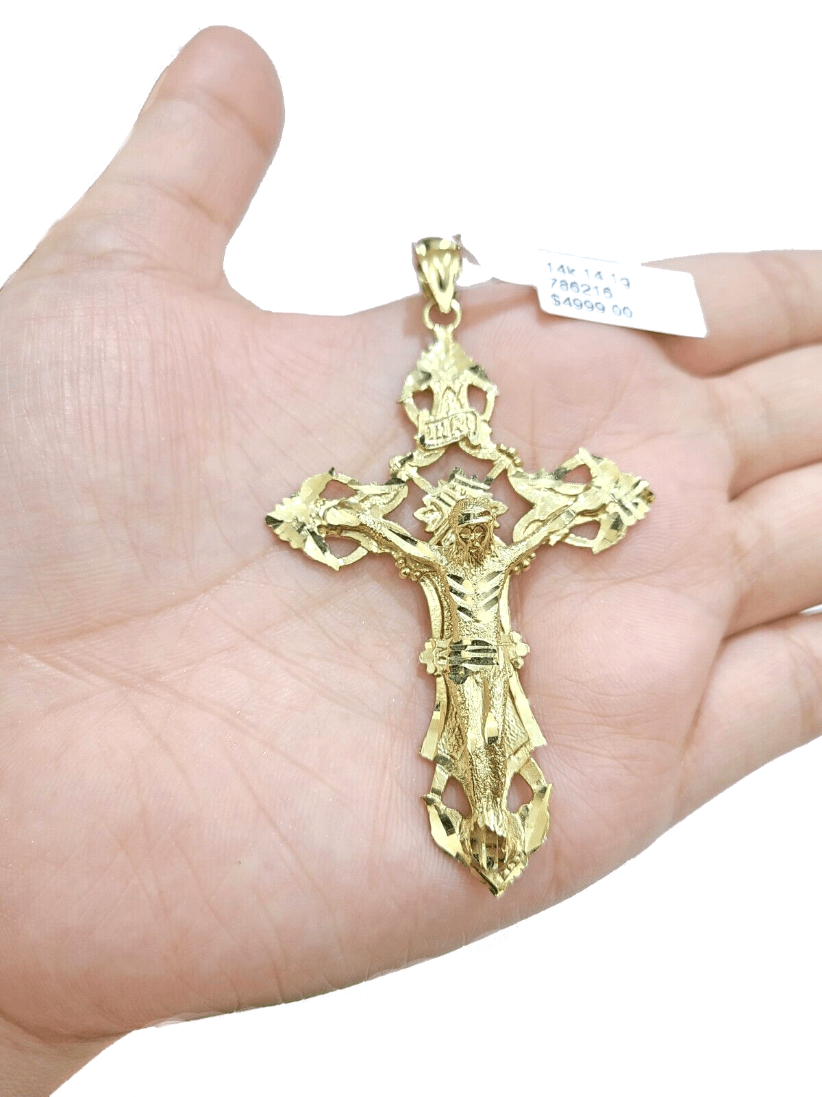 Real 14k Yellow Gold Rope Chain 24'' Necklace Jesus Crucifix Cross Charm Pendant - GoldenlinQ