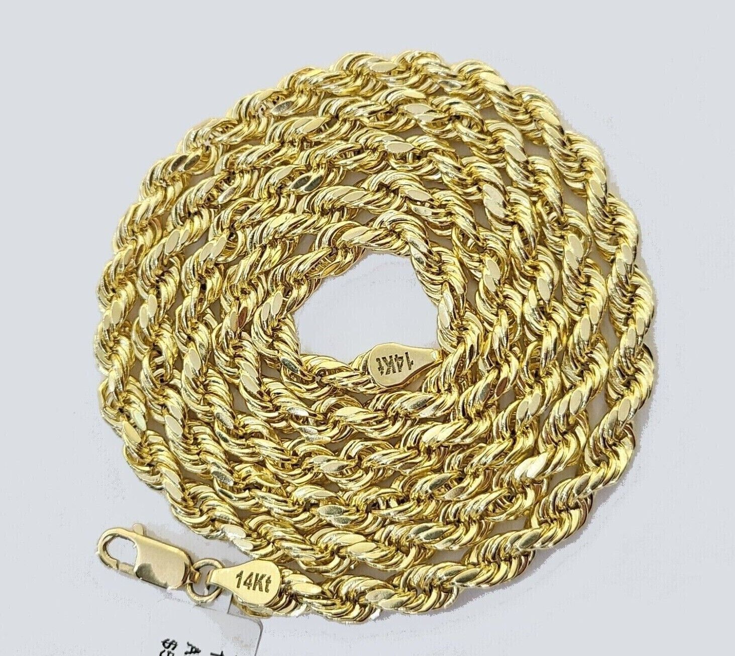 Real 14K Yellow Gold Rope Chain 2.5 - 5mm Necklace 18 - 26 Inches Lobster Lock SALE - GoldenlinQ