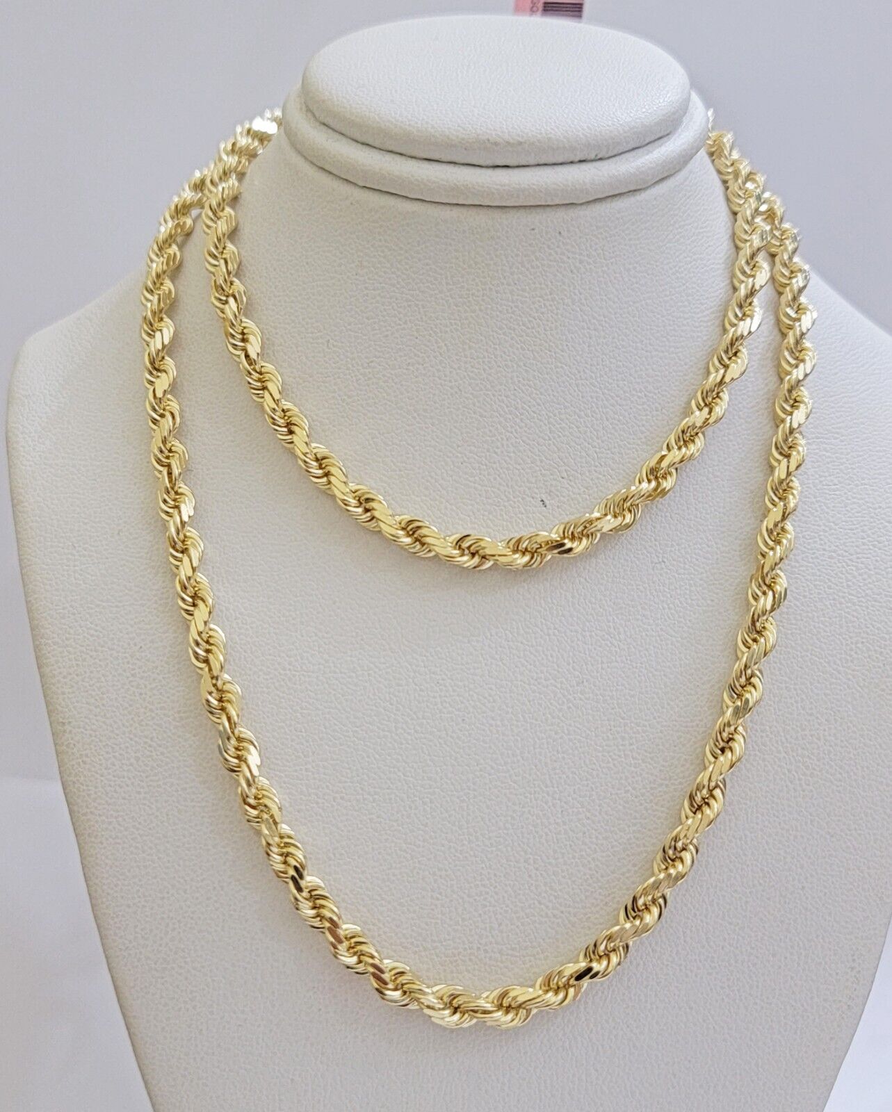 Real 14k Yellow Gold Rope Chain 28 Inch Necklace 4.5mm Diamond Cut SOLID 14K Men - GoldenlinQ