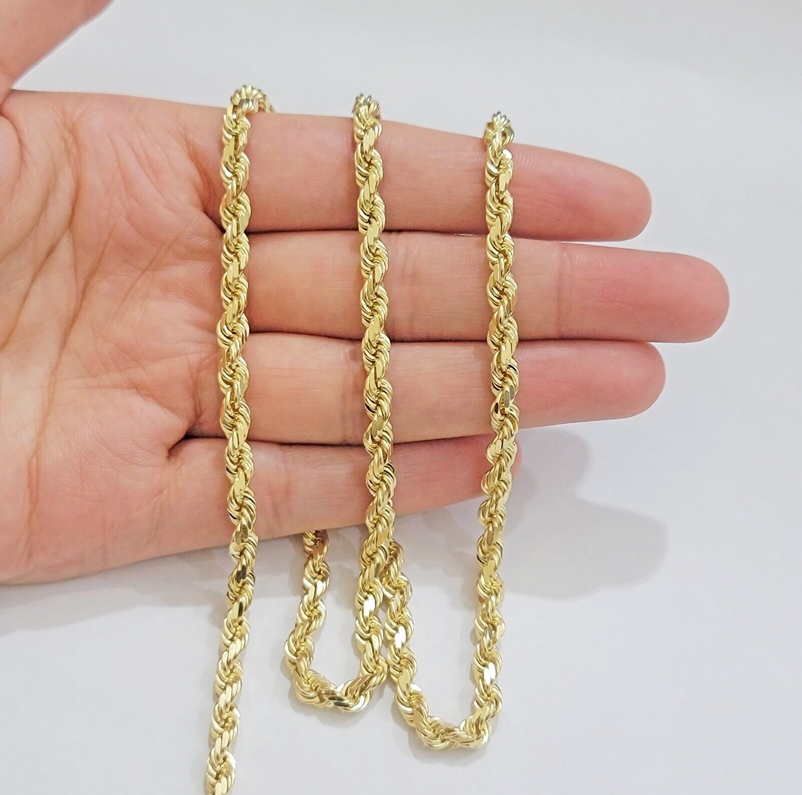 Real 14k Yellow Gold Rope Chain 28 Inch Necklace 4.5mm Diamond Cut SOLID 14K Men - GoldenlinQ