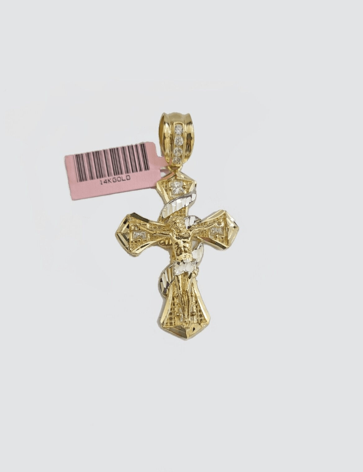 Real 14k Yellow Gold Rope Chain 5mm 24'' Necklace Jesus Cross Charm Pendant 14kt - GoldenlinQ