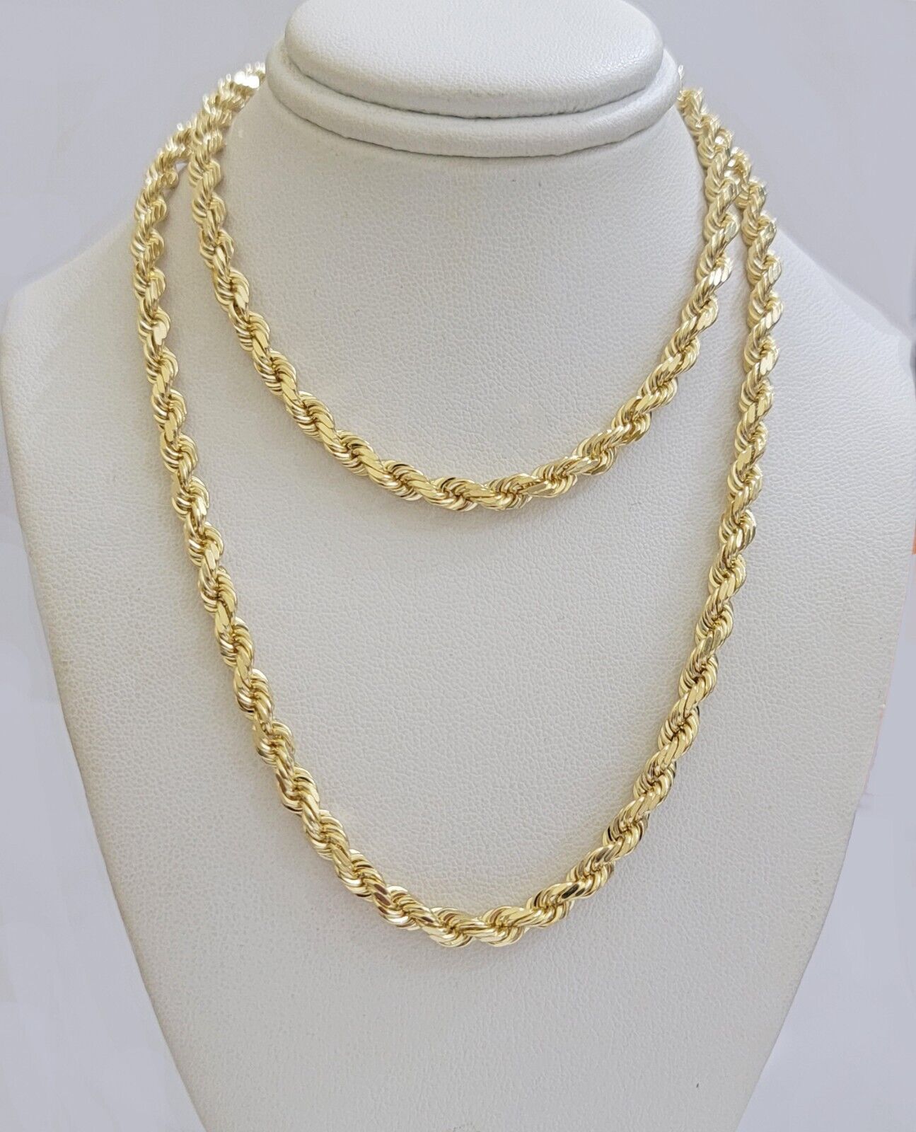 Real 14k Yellow Gold Rope Chain Necklace 24 Inch 4.5mm Diamond Cuts SOLID 14 KT - GoldenlinQ