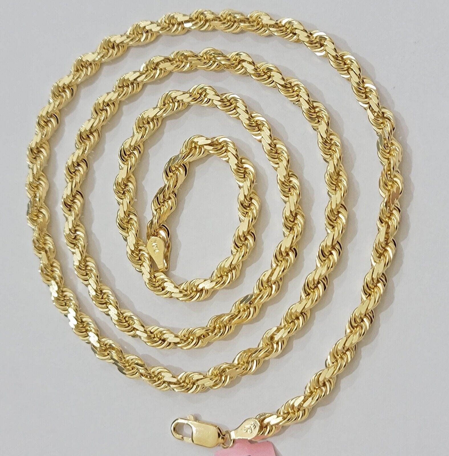 Real 14k Yellow Gold Rope Chain Necklace 24 Inch 4.5mm Diamond Cuts SOLID 14 KT - GoldenlinQ