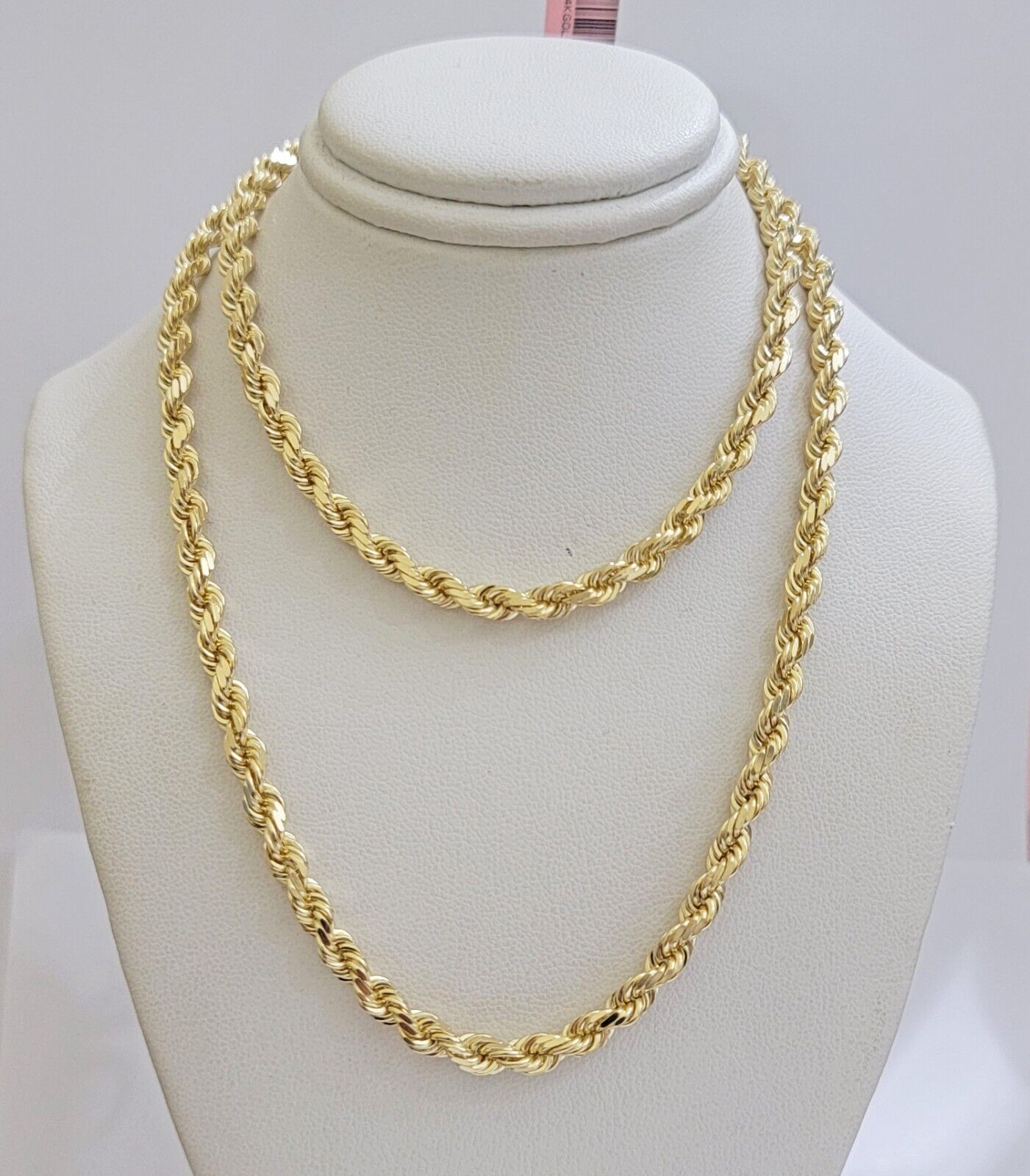 Real 14k Yellow Gold Rope Chain Necklace 24 Inch 4.5mm Diamond Cuts SOLID 14 KT - GoldenlinQ