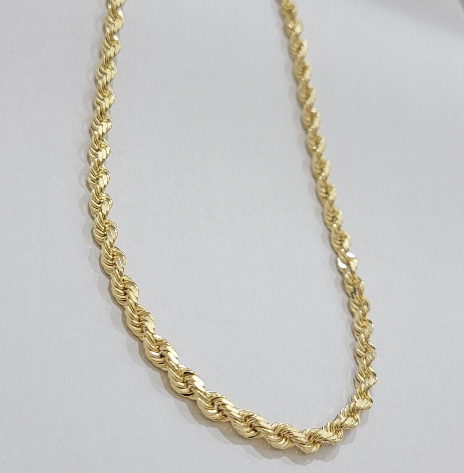 Real 14k Yellow Gold Rope Chain Necklace 24 Inch 4.5mm Diamond Cuts SOLID 14 KT - GoldenlinQ