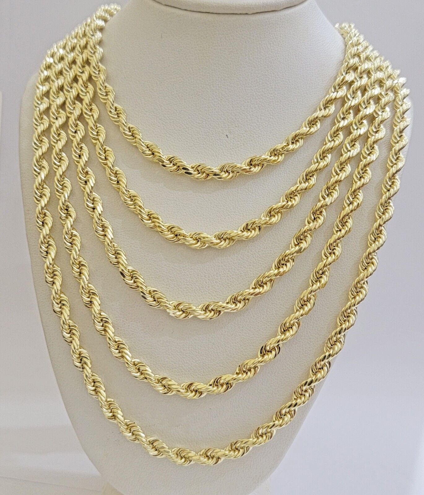 Real 14k Yellow Gold Rope chain necklace 2.5mm 3mm 4mm 5mm 18-26 Inch Men women