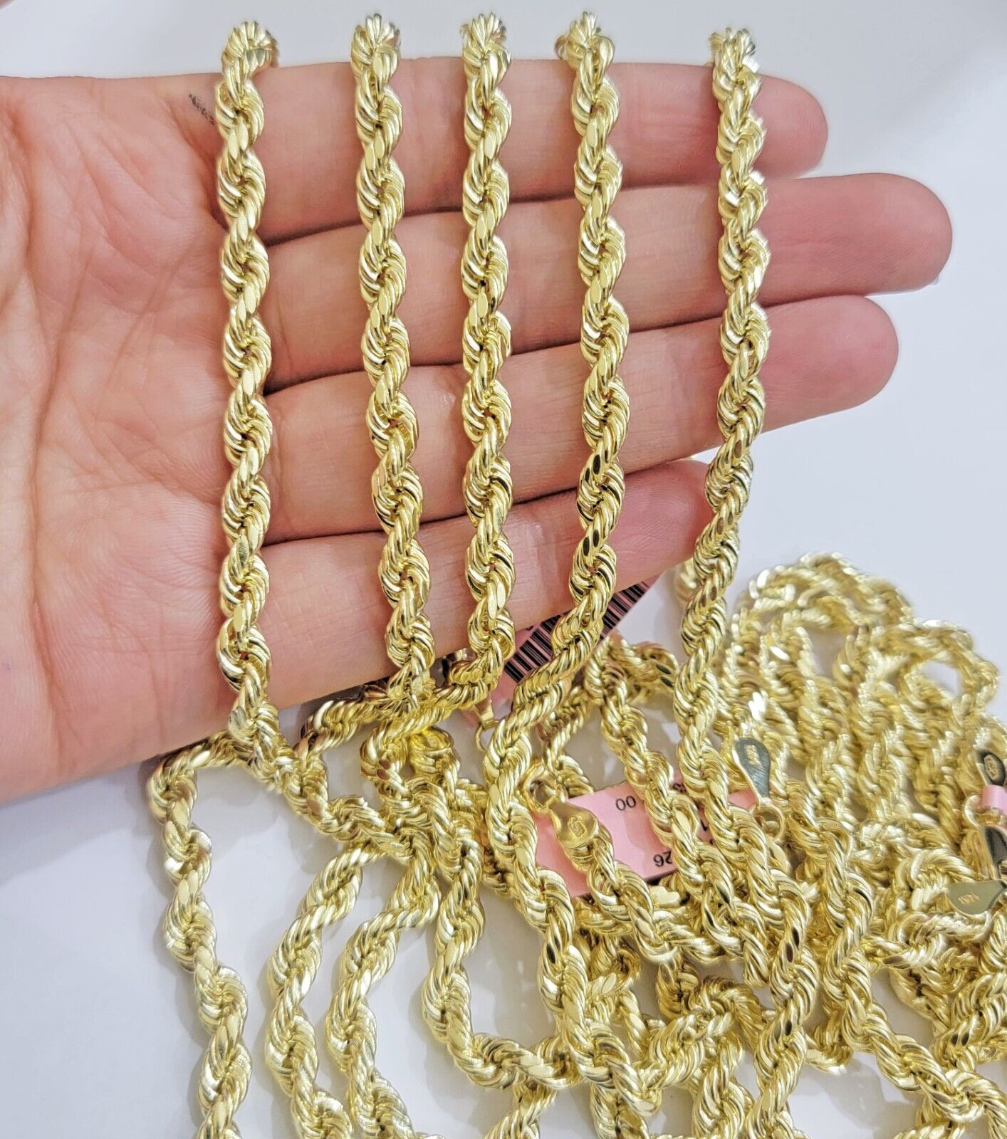 Real 14k Yellow Gold Rope chain necklace 2.5mm 3mm 4mm 5mm 18-26 Inch Men women