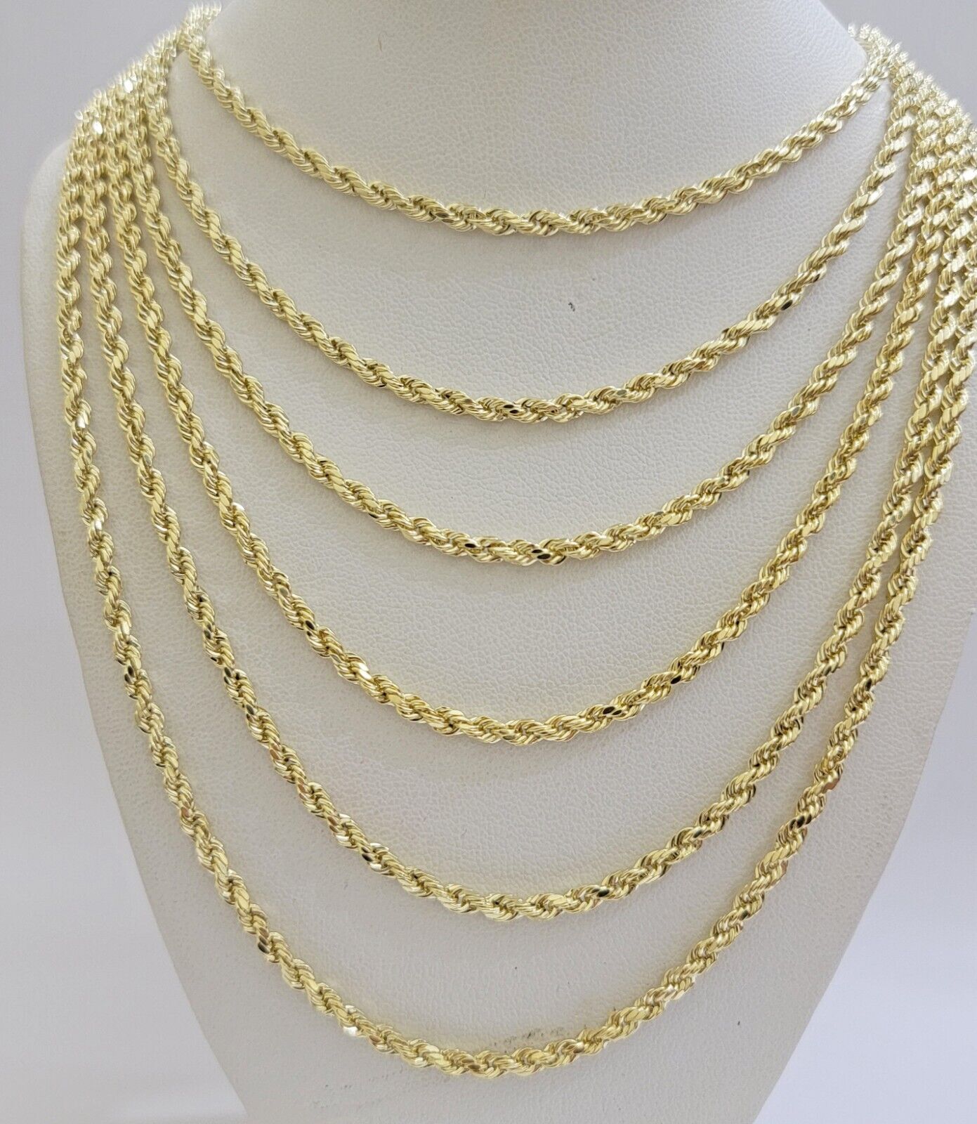 Real 14k Yellow Gold Rope Chain Necklace 28 Inch 3mm Diamond Cut Men Women SOLID - GoldenlinQ
