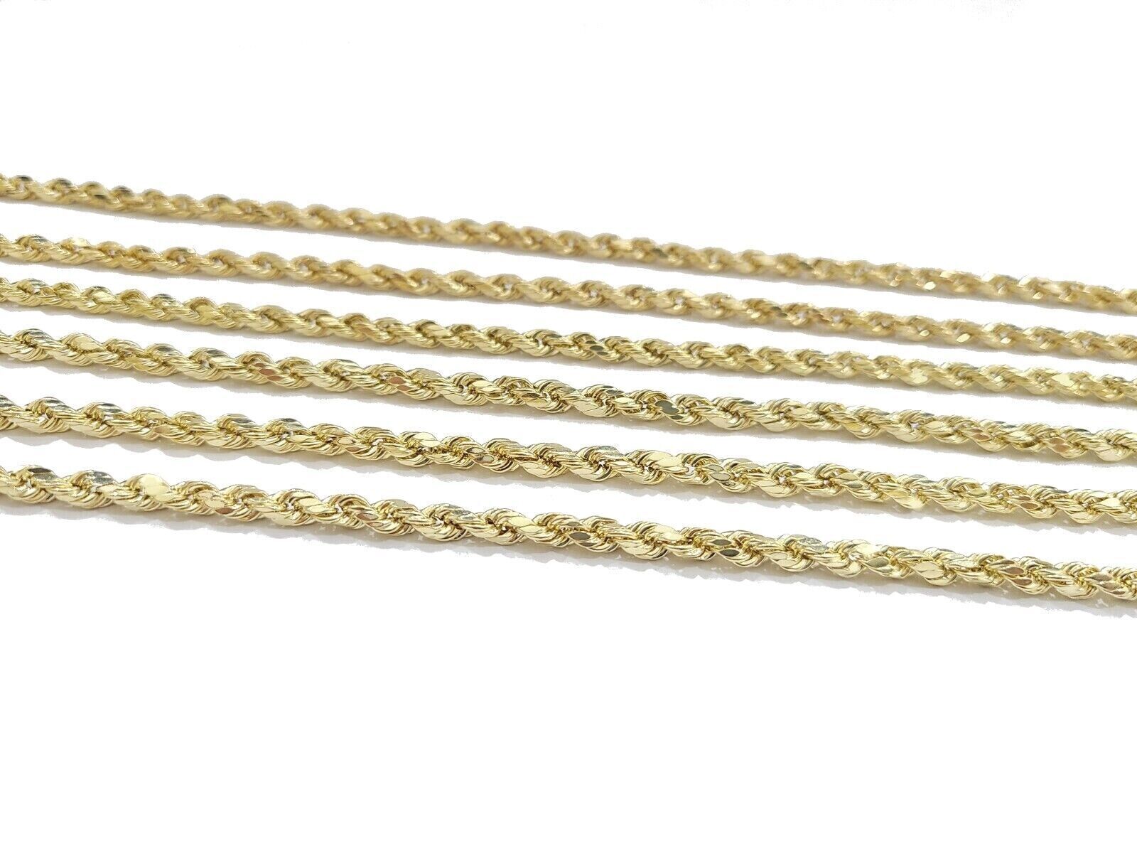 Real 14k Yellow Gold Rope Chain Necklace 3mm 18 - 26 Inch Diamond Cut 14kt SALE - GoldenlinQ