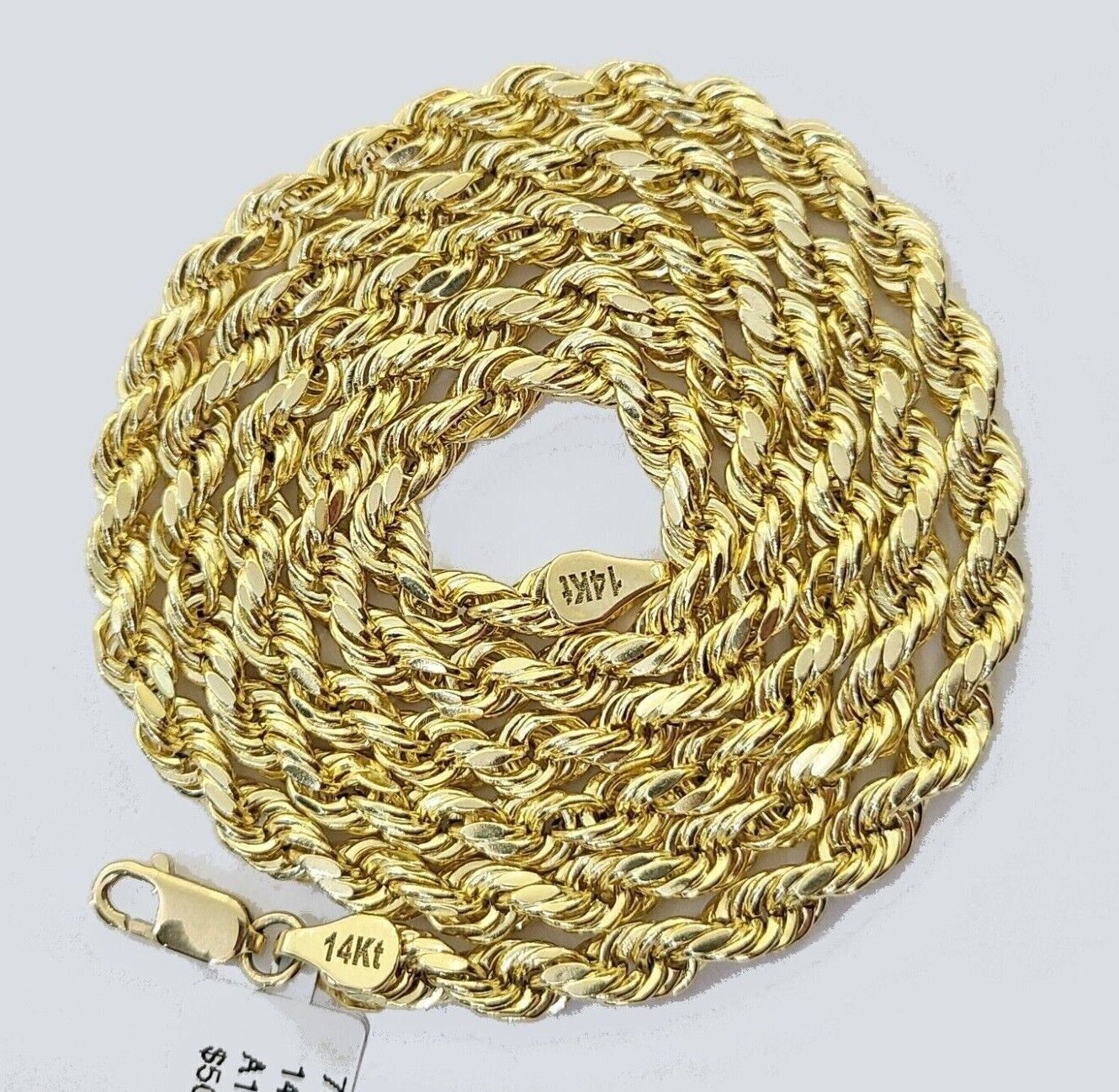 Real 14k Yellow Gold Rope Chain Necklace 3mm 18 - 26 Inch Diamond Cut 14kt SALE - GoldenlinQ