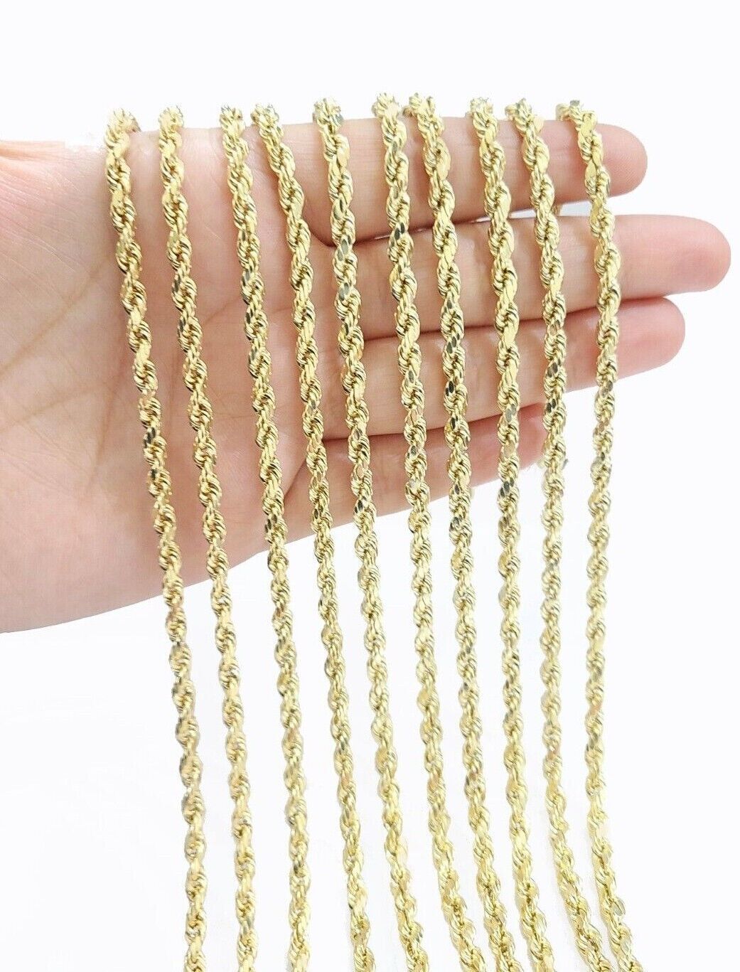 Real 14k Yellow Gold Rope Chain Necklace 3mm 18 - 26 Inch Diamond Cut 14kt SALE - GoldenlinQ