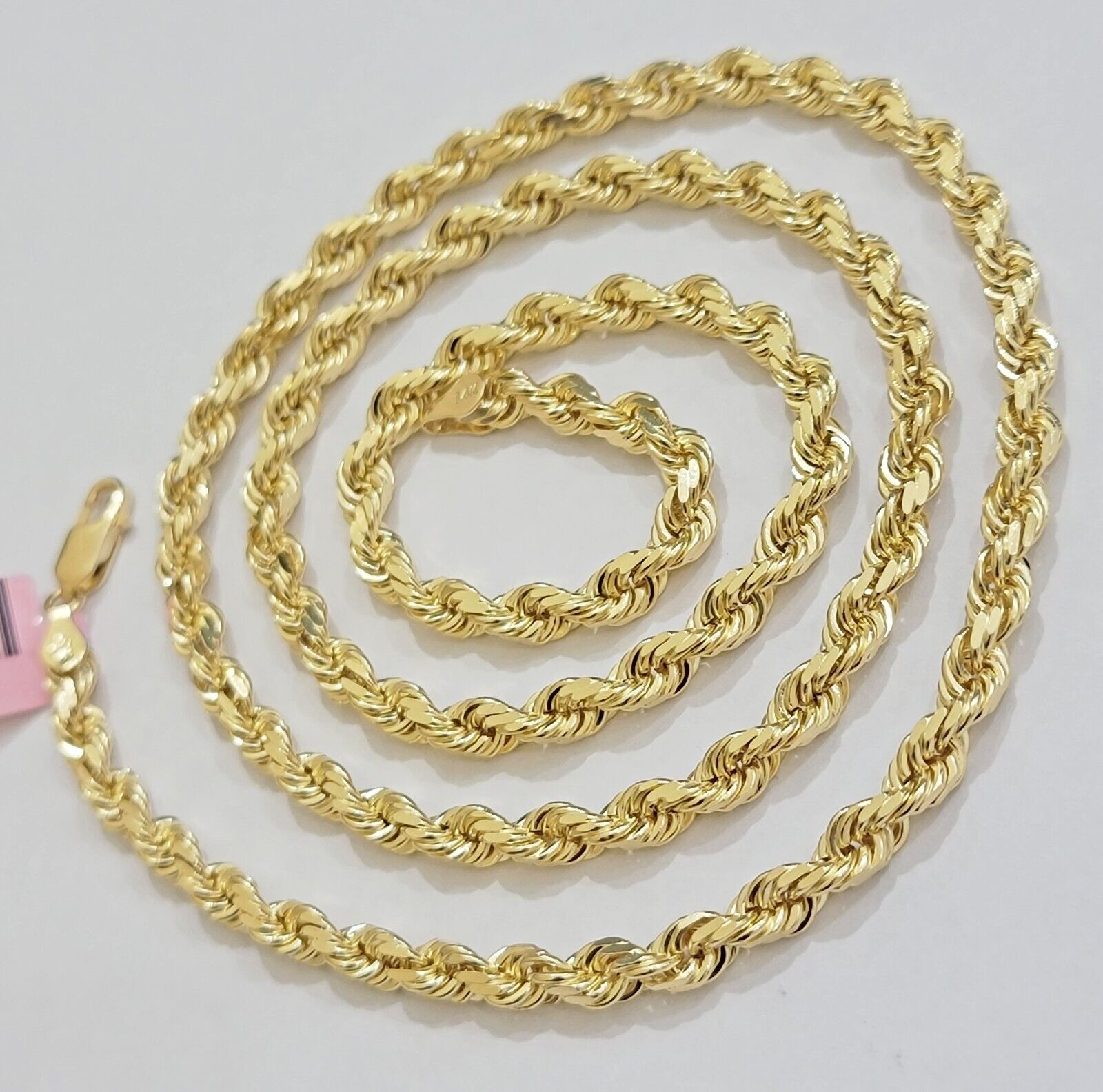 Real 14k Yellow Gold Rope Chain Necklace 4.5mm 18 - 26 Inch Diamond Cut SOLID 14K - GoldenlinQ