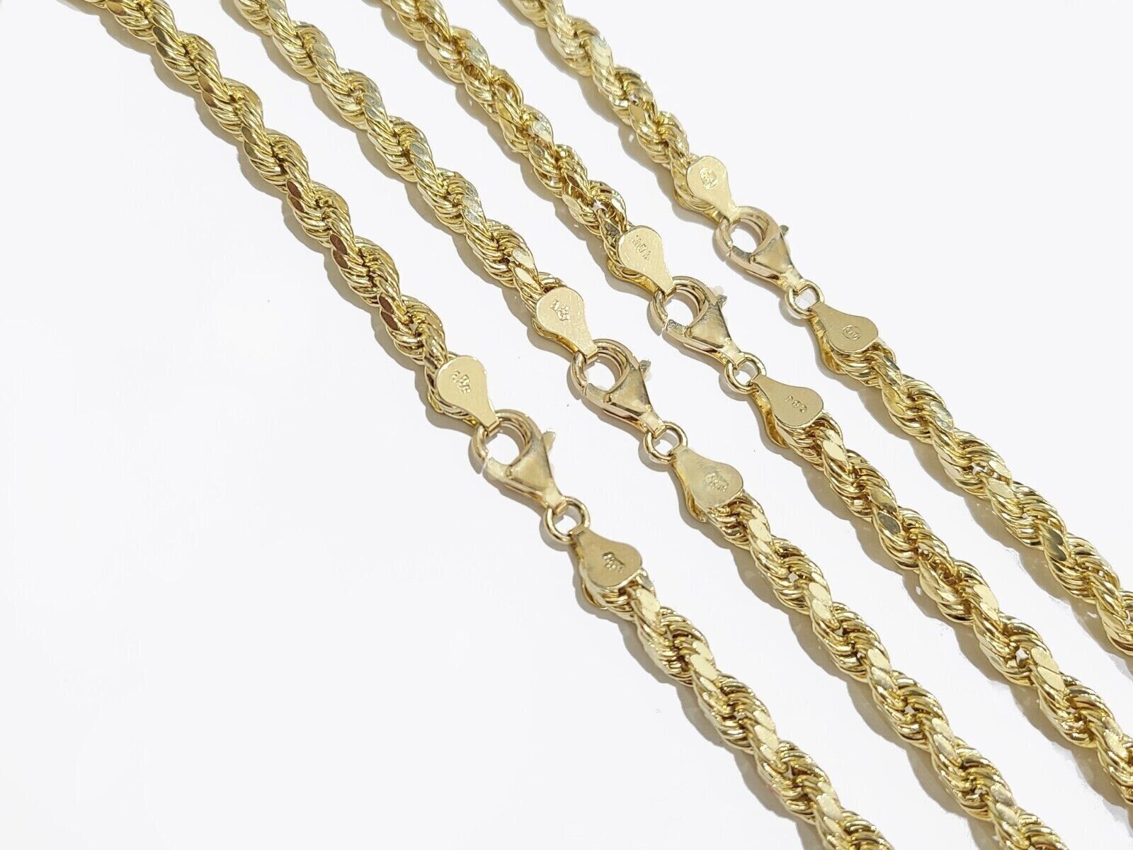 Real 14k Yellow Gold Rope Chain Necklace 4mm 18 - 30 Inch Diamond Cut 14kt SALE - GoldenlinQ