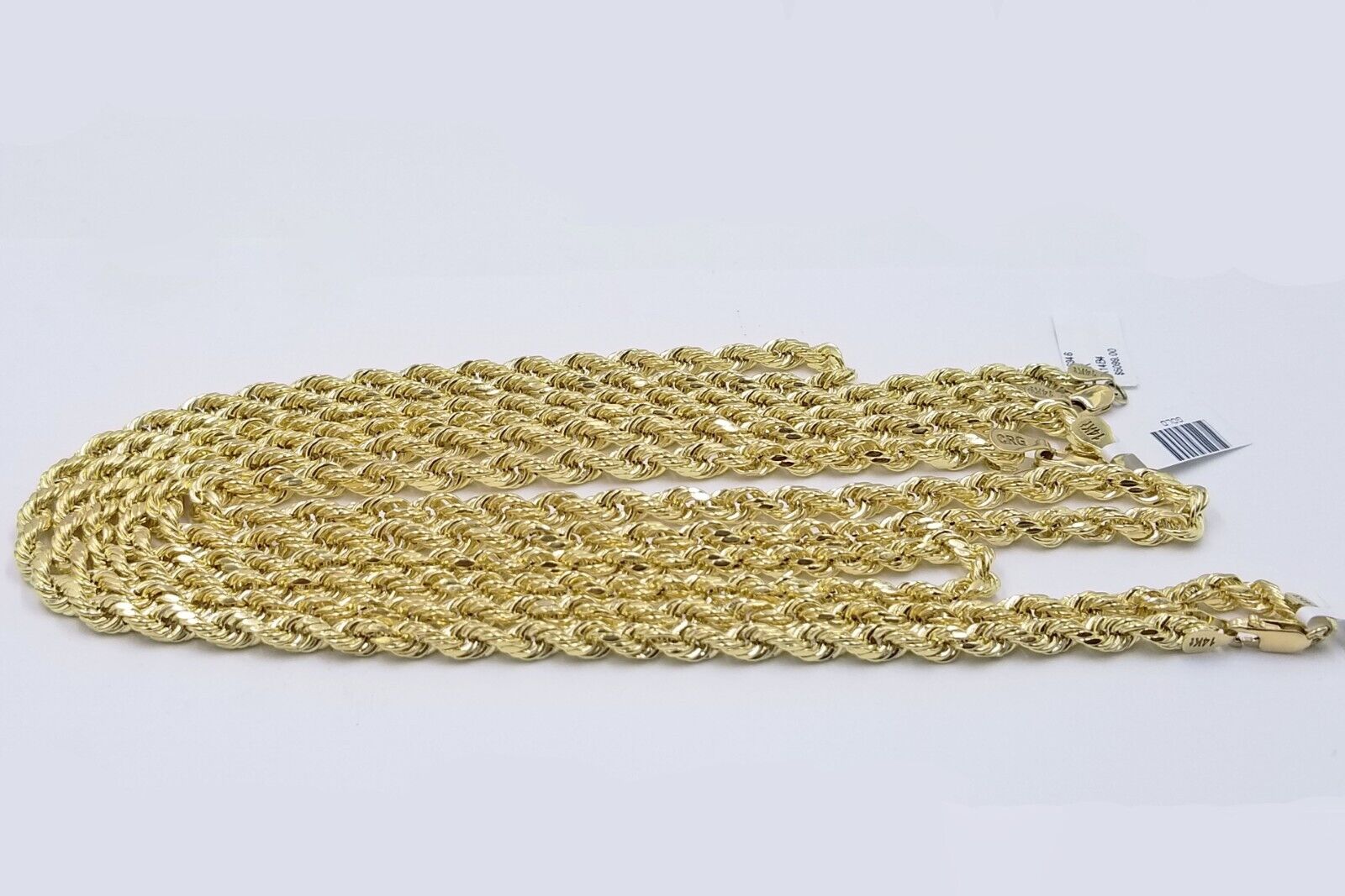 Real 14K Yellow Gold Rope Chain Necklace 5mm 22" 24" 26" inch for Men, Lobster - GoldenlinQ