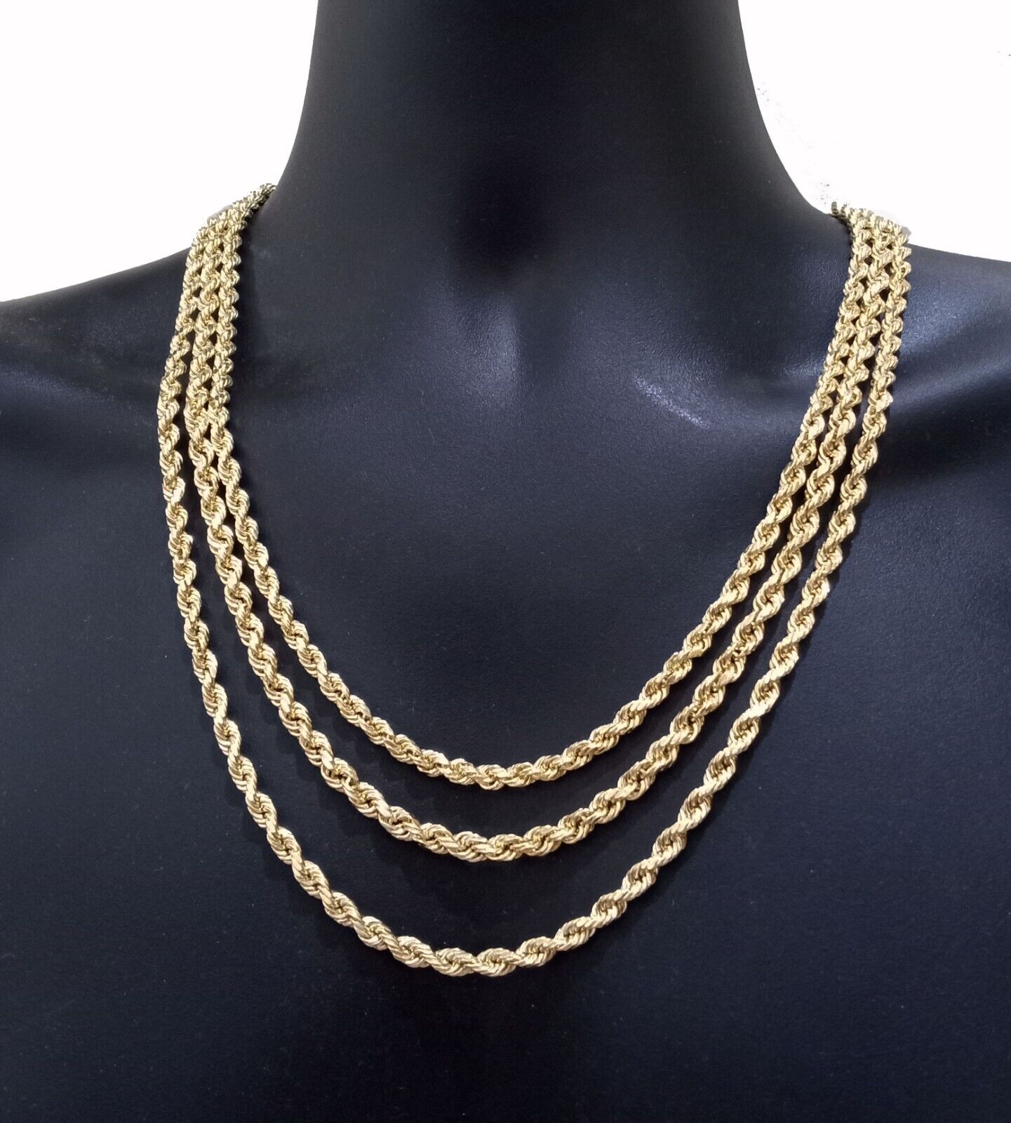 Real 14K Yellow Gold Rope Chain Necklace 5mm 22" 24" 26" inch for Men, Lobster - GoldenlinQ