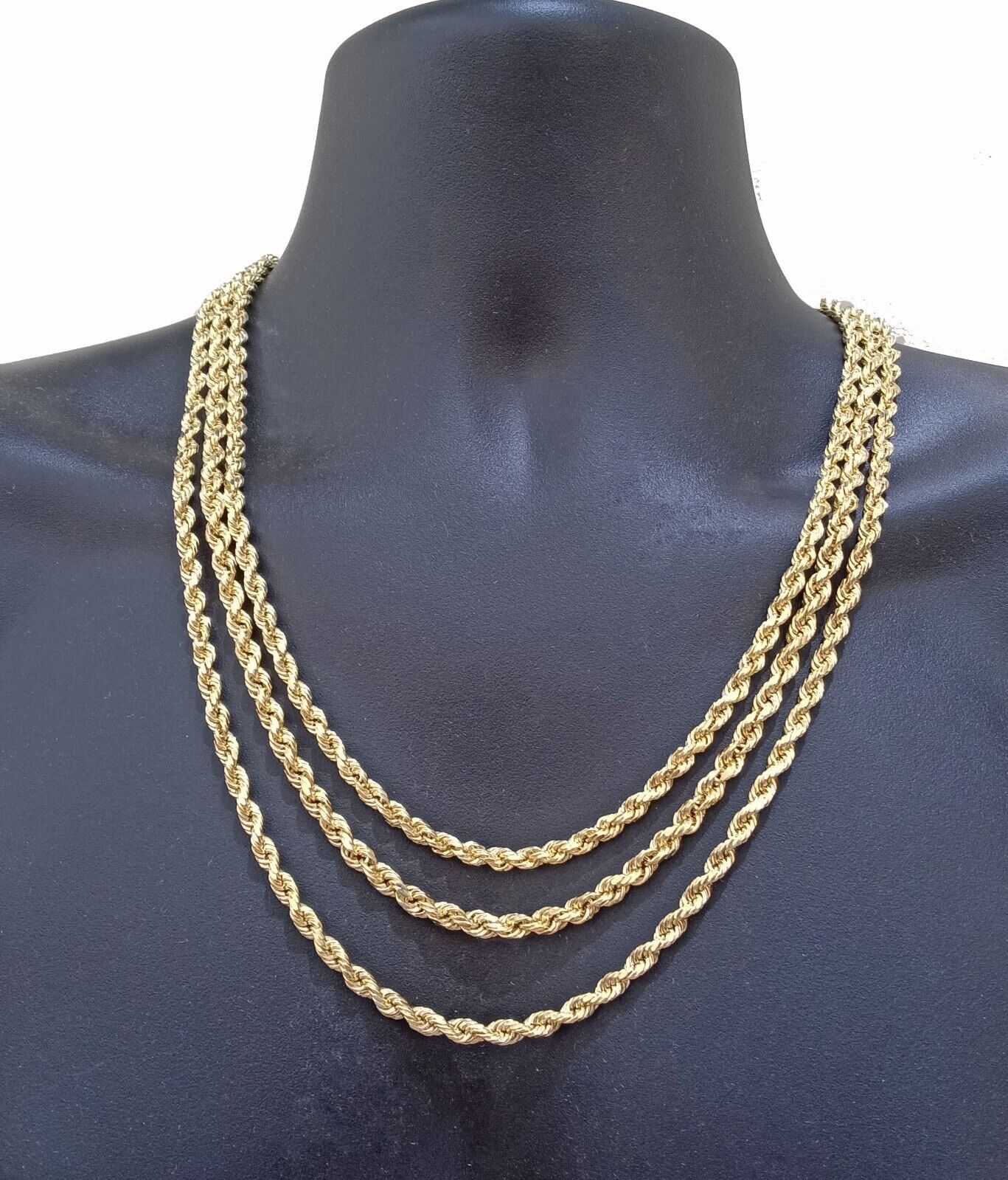 Real 14K Yellow Gold Rope Chain Necklace 5mm 22" 24" 26" inch for Men, Lobster - GoldenlinQ