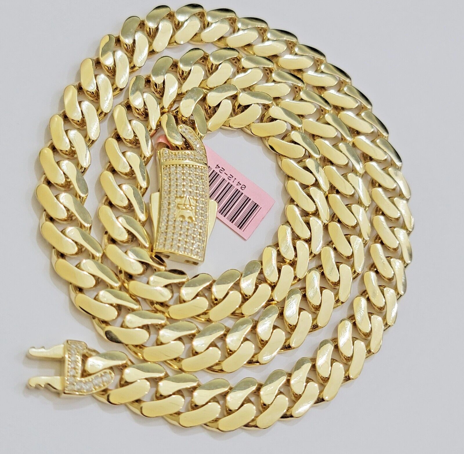 Real 14K Yellow Gold Royal Monaco Chain 10mm chain 24Inch Necklace Mens Puro ORO - GoldenlinQ