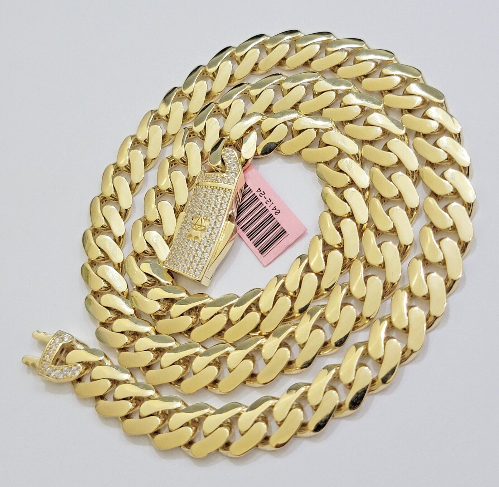 Real 14K Yellow Gold Royal Monaco Chain 10mm chain 24Inch Necklace Mens Puro ORO - GoldenlinQ