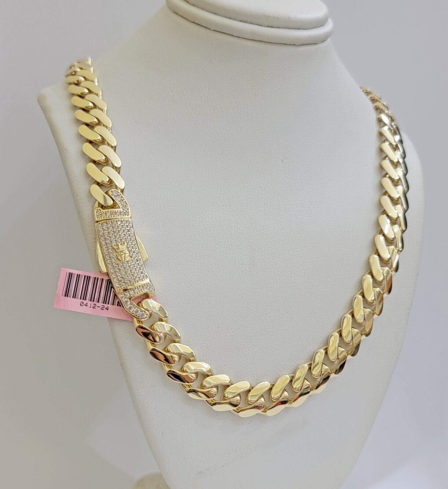 Real 14K Yellow Gold Royal Monaco Chain 10mm chain 24Inch Necklace Mens Puro ORO - GoldenlinQ