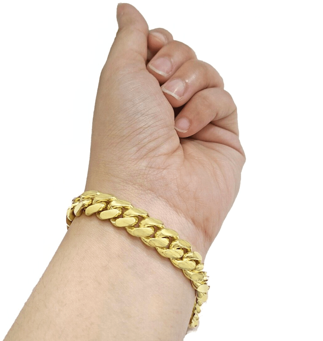 Real 14k Yellow Solid Gold 10mm Miami Cuban Bracelet 9'' inch 14kt Unisex - GoldenlinQ