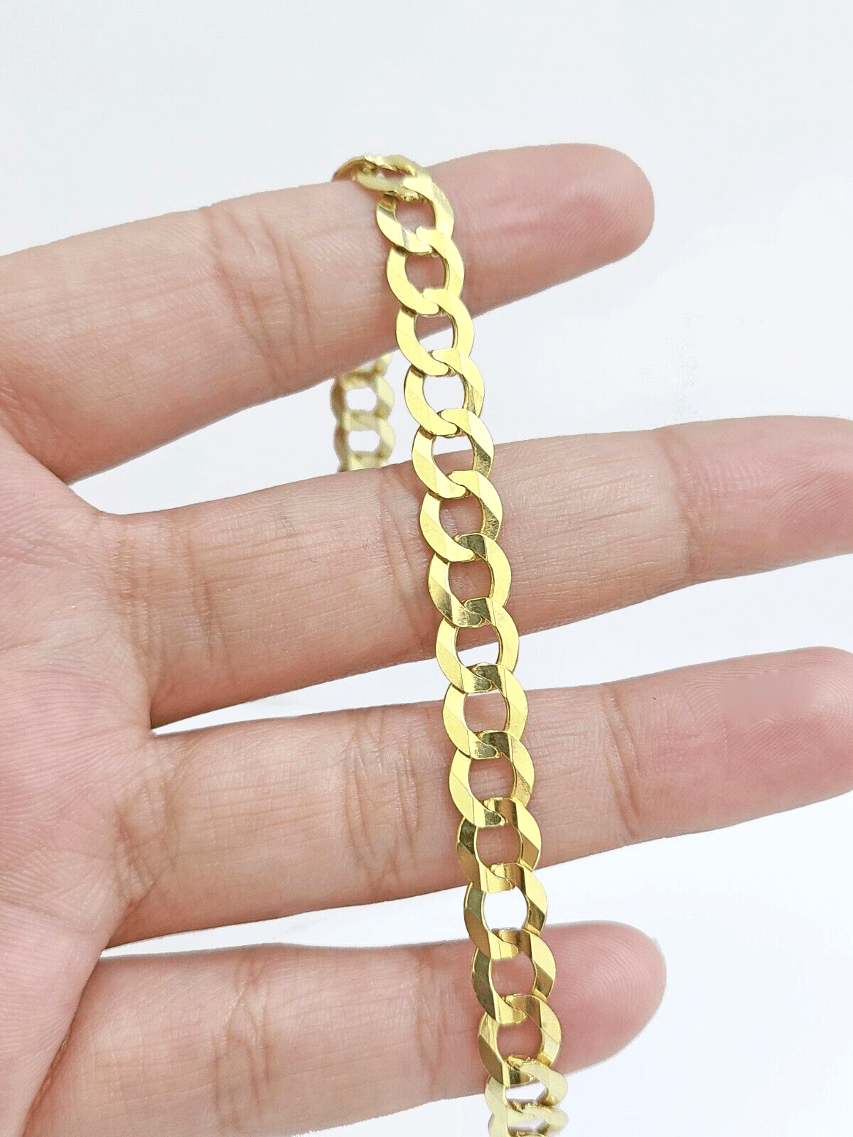 Real 14k Yellow Solid Gold 7mm Cuban Curb Link Bracelet 7'' inch 14kt Unisex - GoldenlinQ