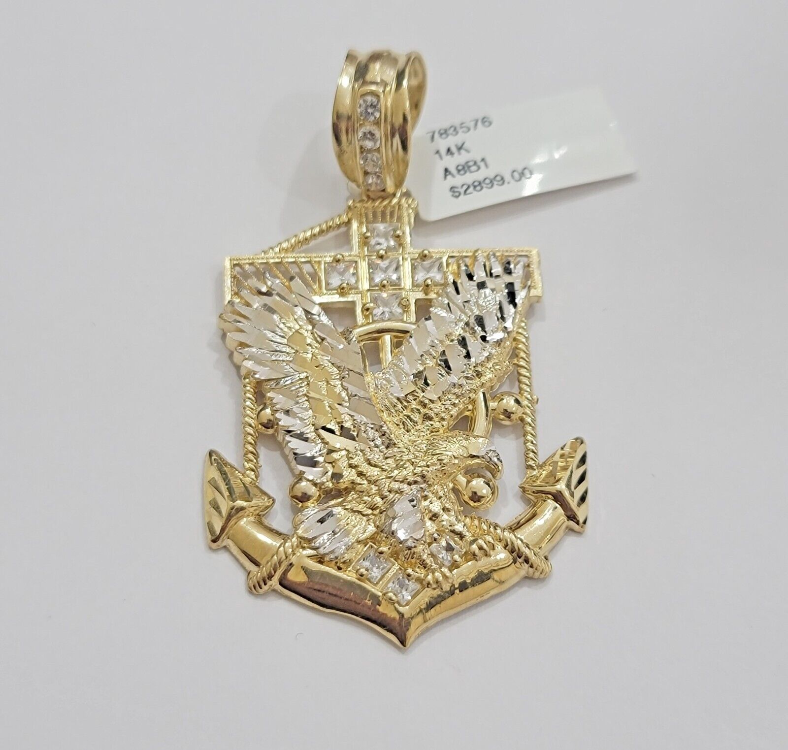 Real 14kt Gold Eagle Anchor Charm Pendant New,14k Yellow Gold For Men's Necklace - GoldenlinQ