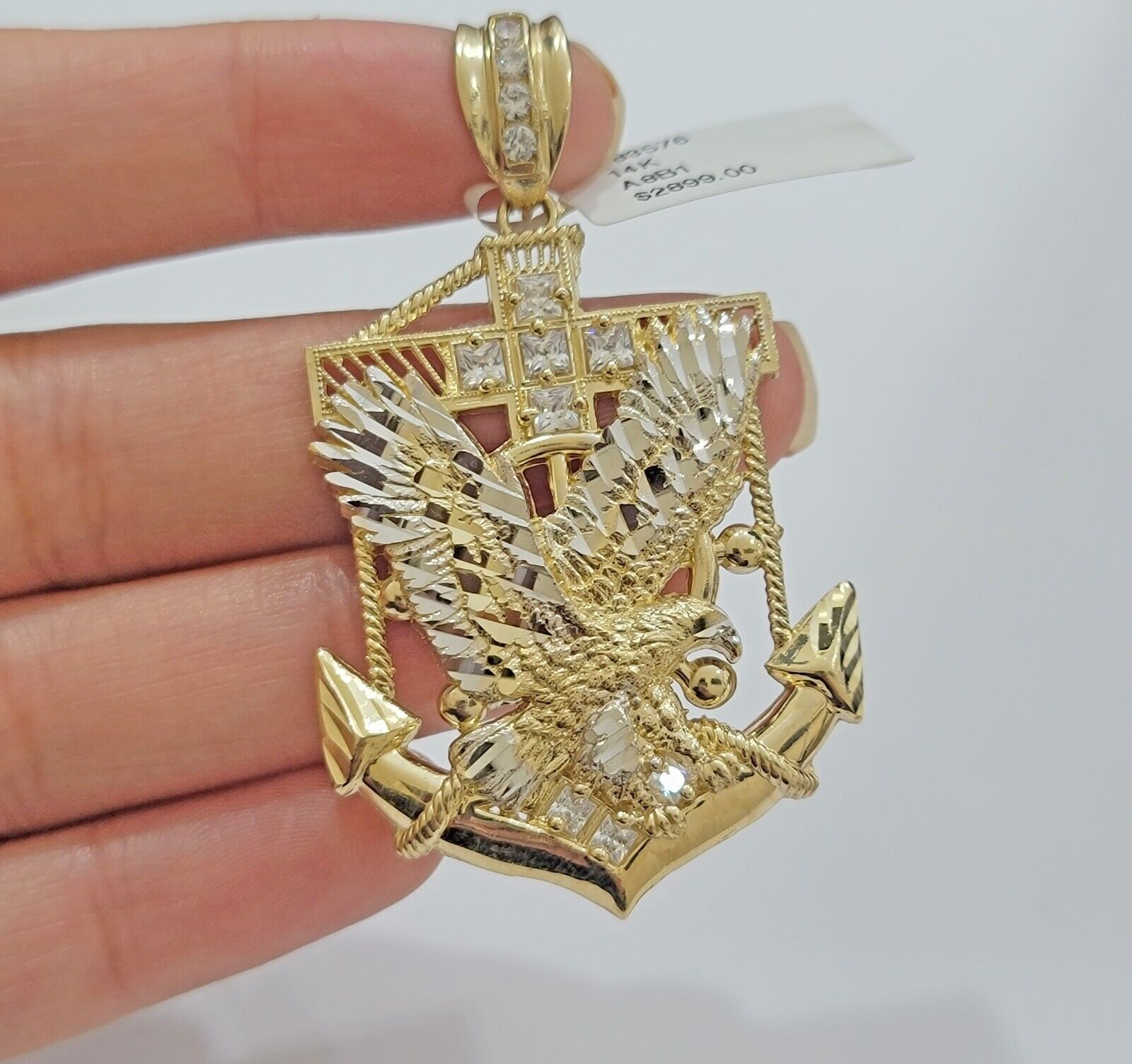 Real 14kt Gold Eagle Anchor Charm Pendant New,14k Yellow Gold For Men's Necklace - GoldenlinQ