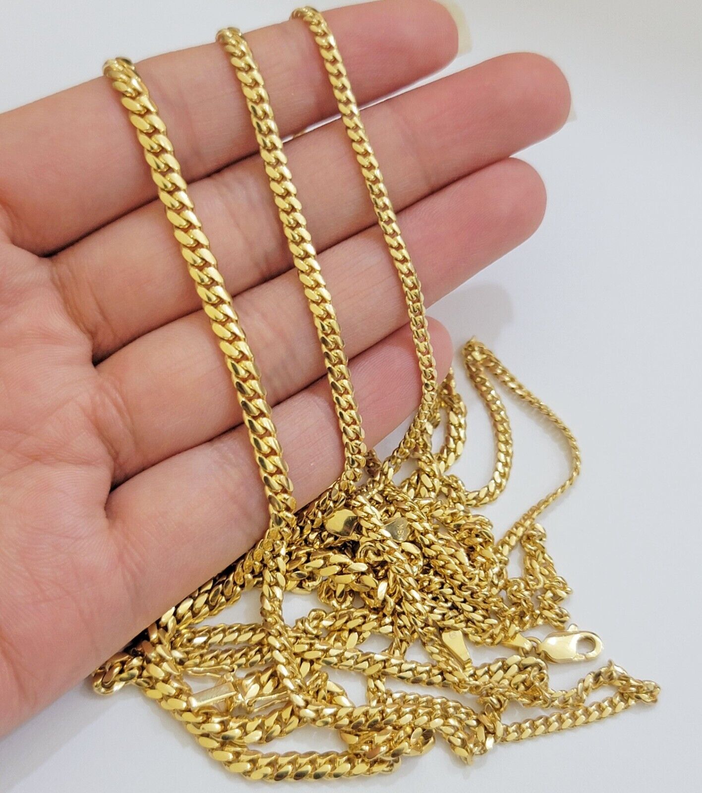Real 18k Gold Chain Necklace Miami Cuban Link 2.5-4mm 18-26 Inch Solid Men Women