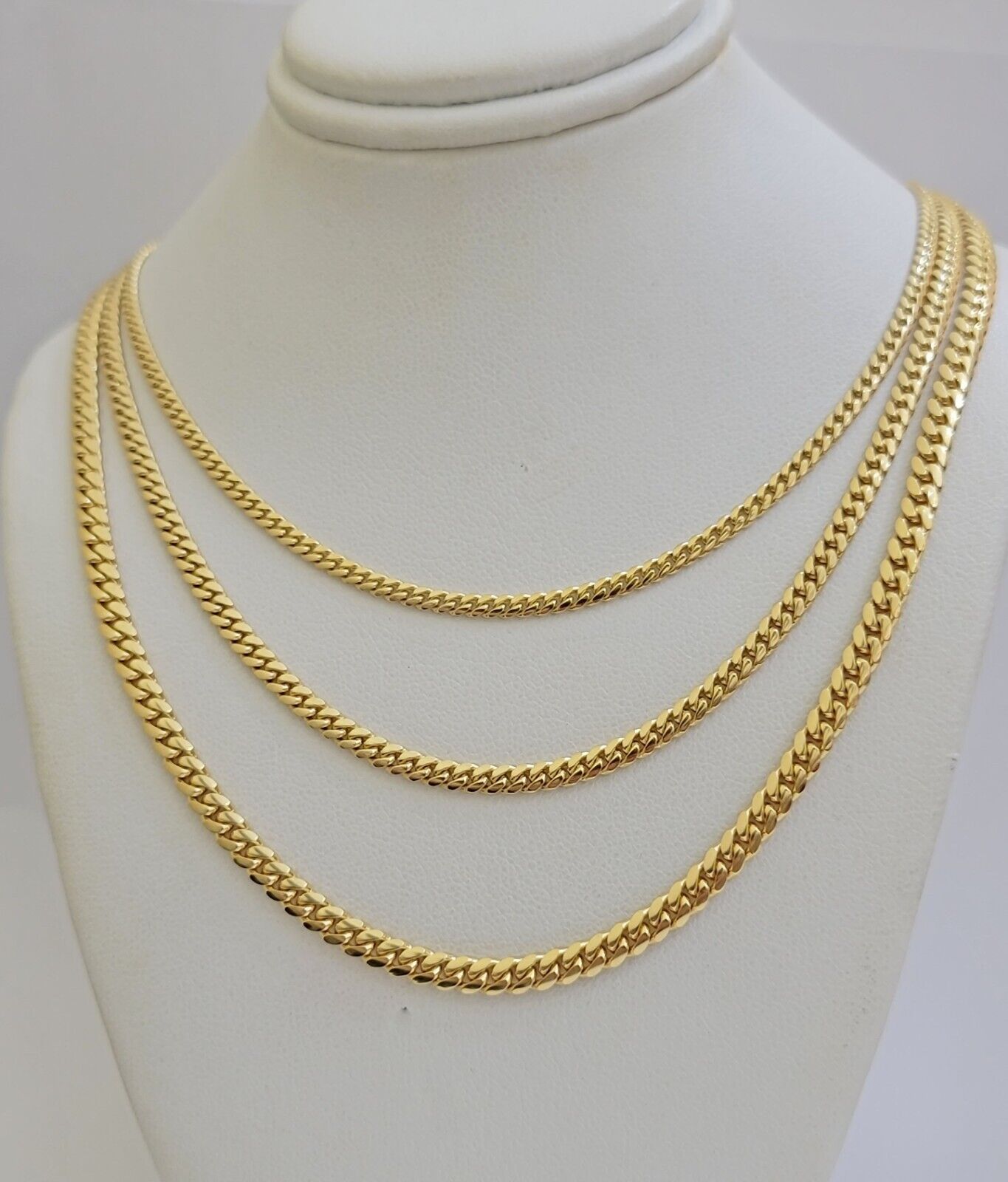Real 18k Gold Chain Necklace Miami Cuban Link 2.5-4mm 18-26 Inch Solid Men Women