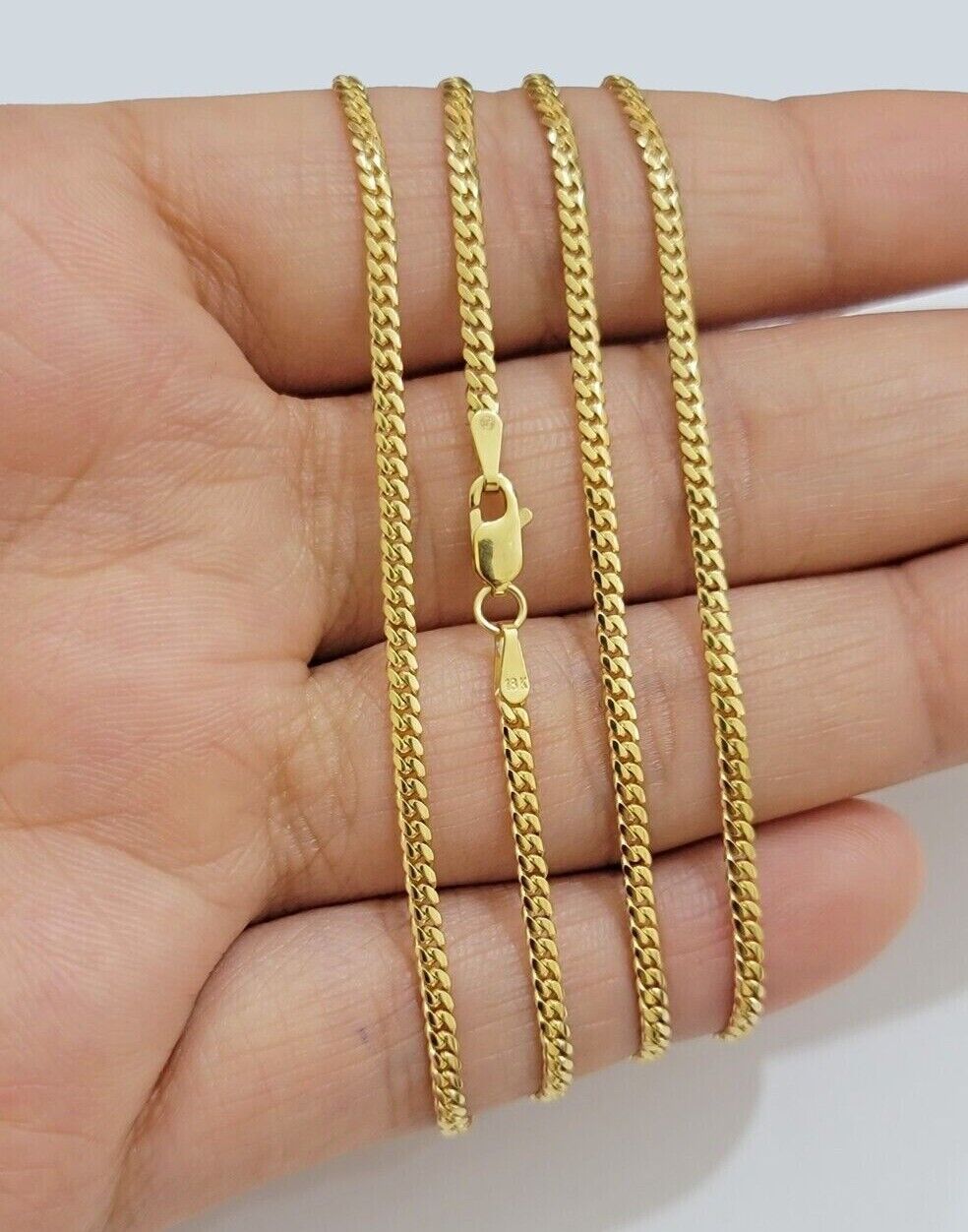 Real 18k Yellow Gold Miami Cuban Chain Necklace 3mm 24 Inch Men Women Solid Sale