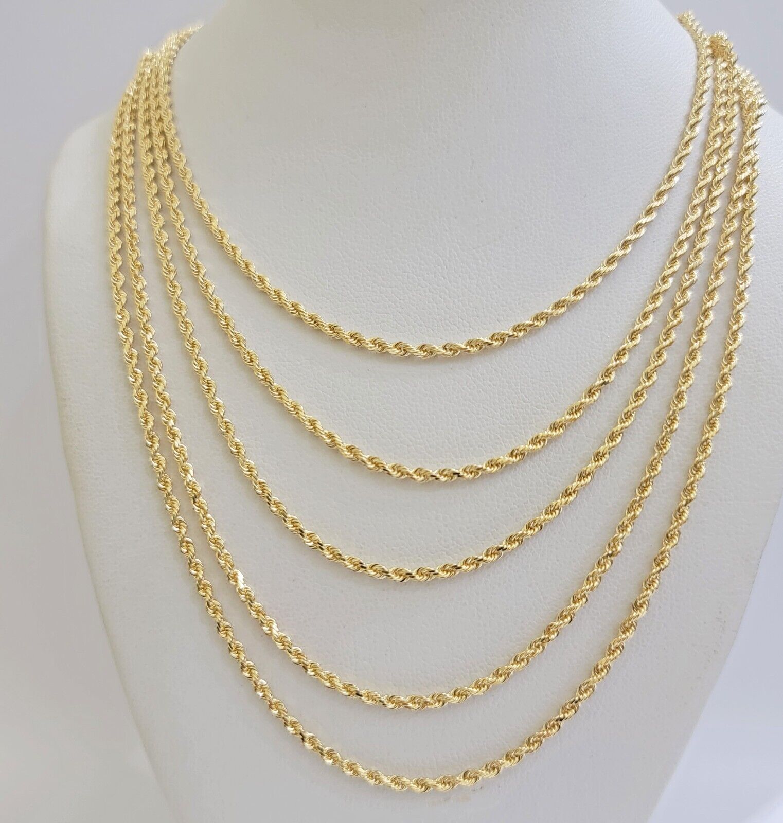 Real 18k Yellow Gold Rope Chain ladies Necklace 2mm 16 Inch Choker Solid 18kt - GoldenlinQ