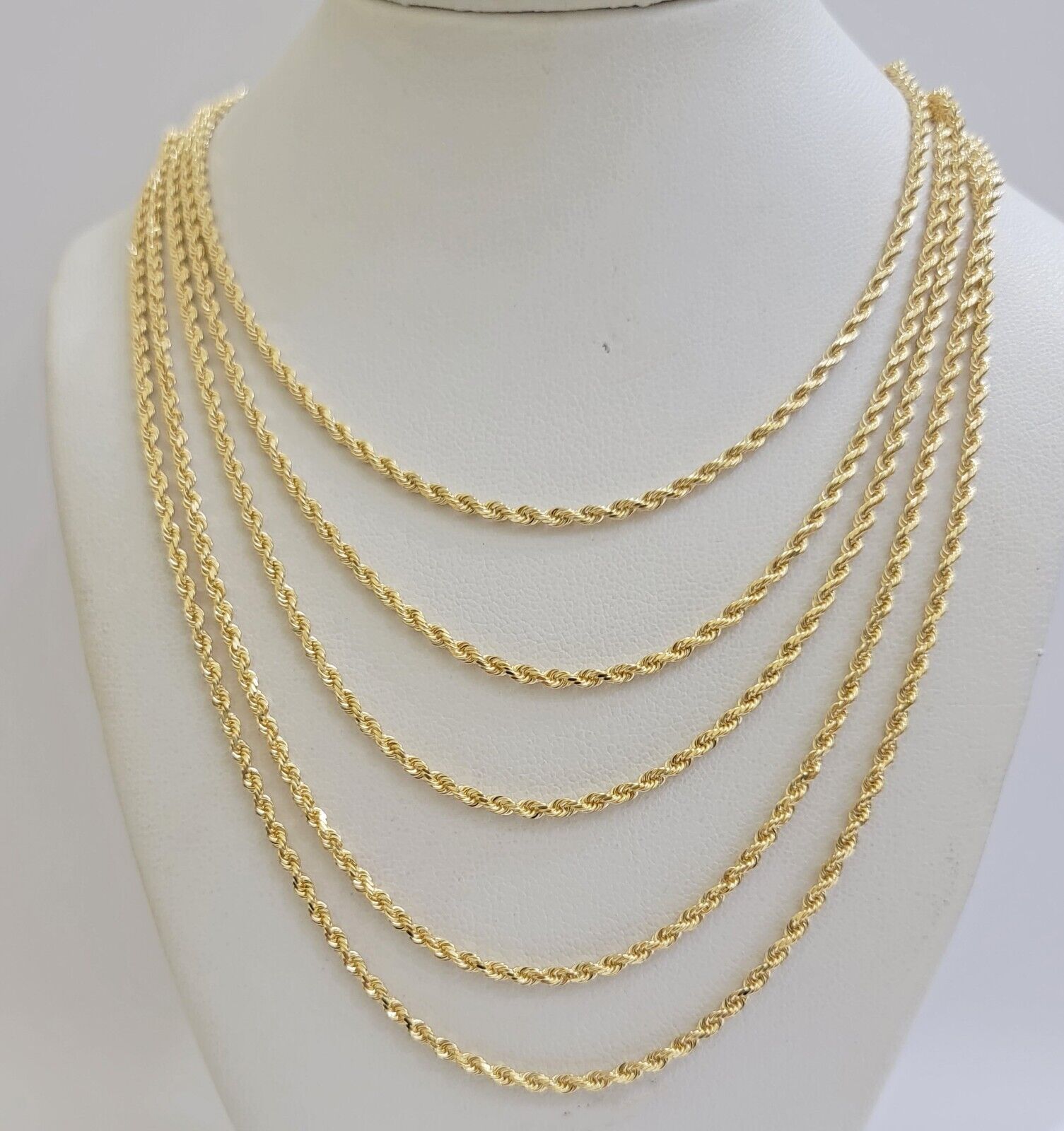 Real 18k Yellow Gold Rope Chain Necklace 20 Inch 2mm Solid 18 KT Men Women, SALE - GoldenlinQ