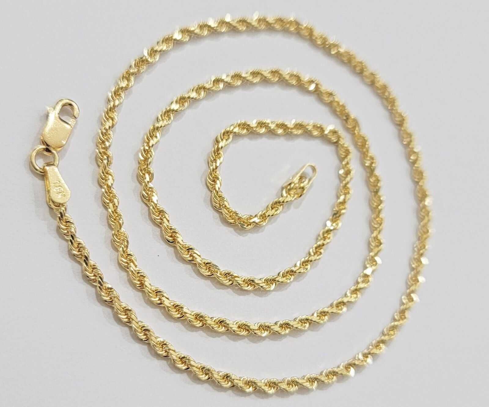 Real 18k Yellow Gold Rope chain necklace 2mm 16 - 24 Inch Men women SOLID HEAVY - GoldenlinQ