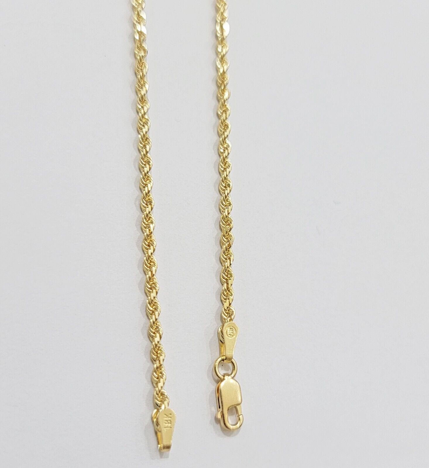 Real 18k Yellow Gold Rope Chain Necklace 2mm 18 Inch Ladies Women Solid 18 KT - GoldenlinQ