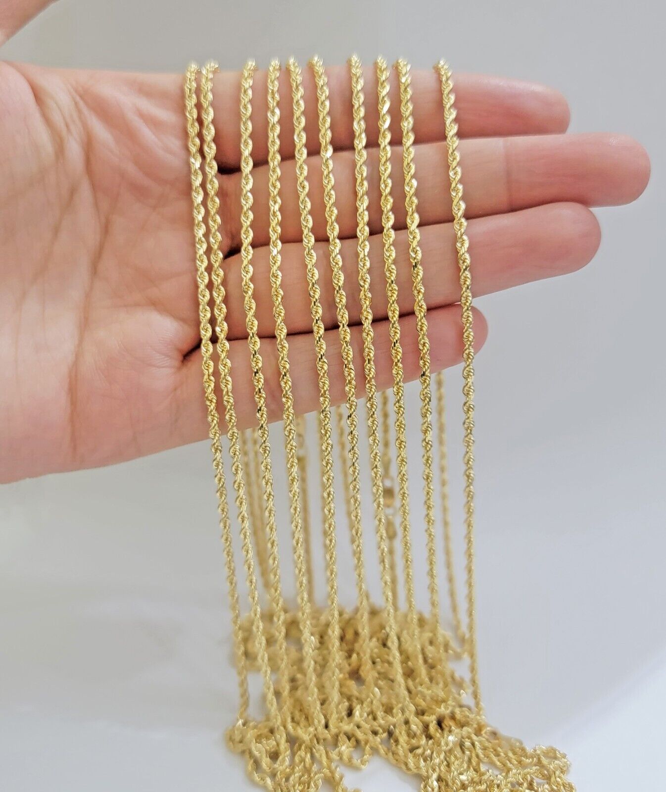 Real 18k Yellow Gold Rope Chain Necklace 2mm 18 Inch Ladies Women Solid 18 KT - GoldenlinQ