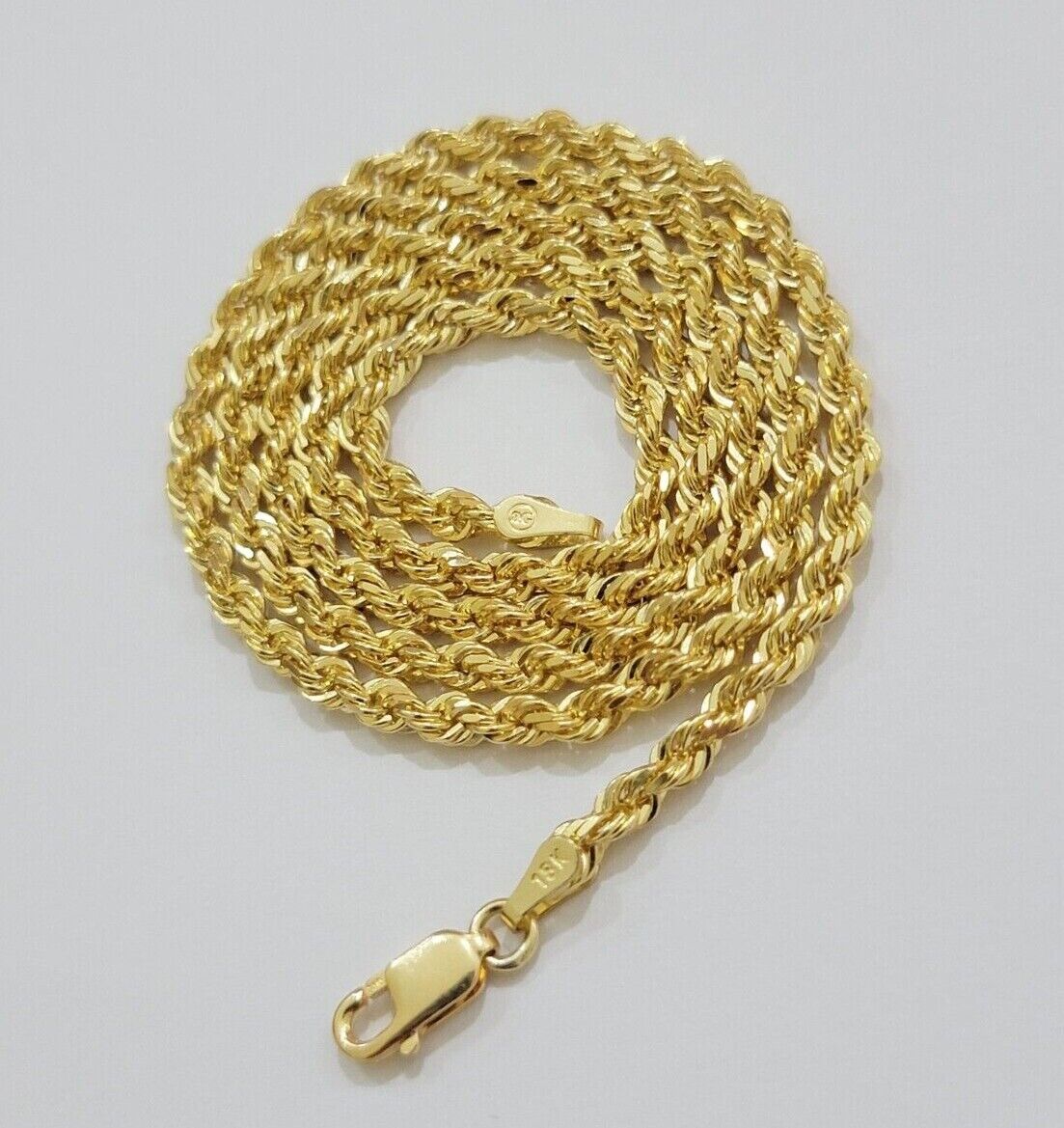Real 18k Yellow Gold Rope Chain Necklace 3mm 24 Inches Men Women SOLID HEAVY NEW - GoldenlinQ
