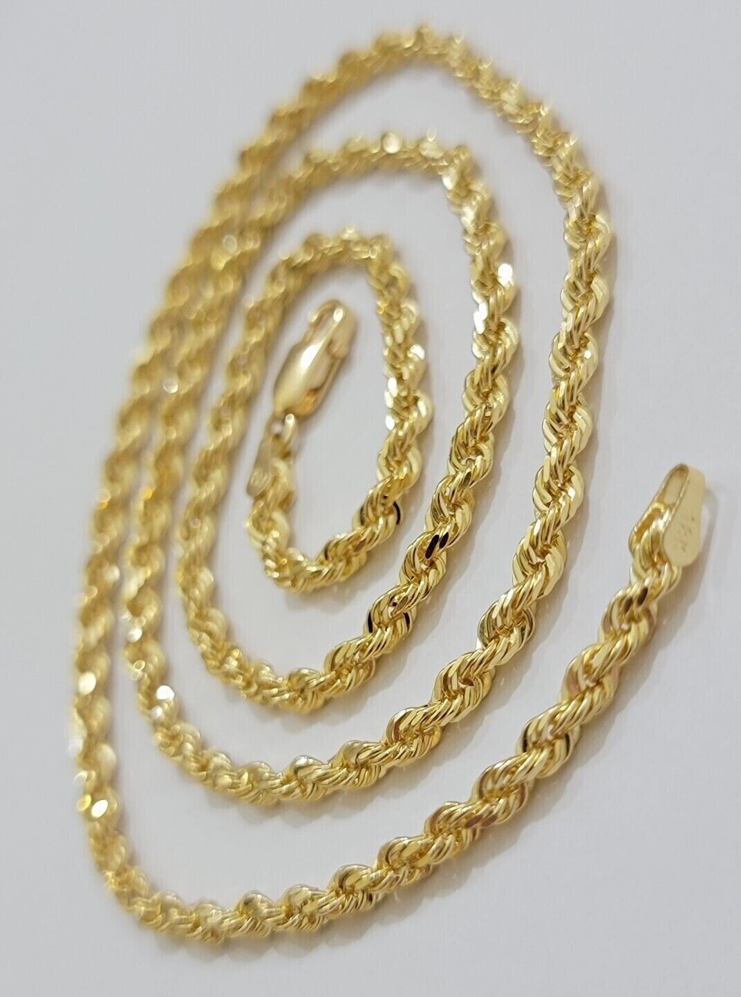 Real 18k Yellow Gold Rope Chain Necklace 3mm 24 Inches Men Women SOLID HEAVY NEW - GoldenlinQ
