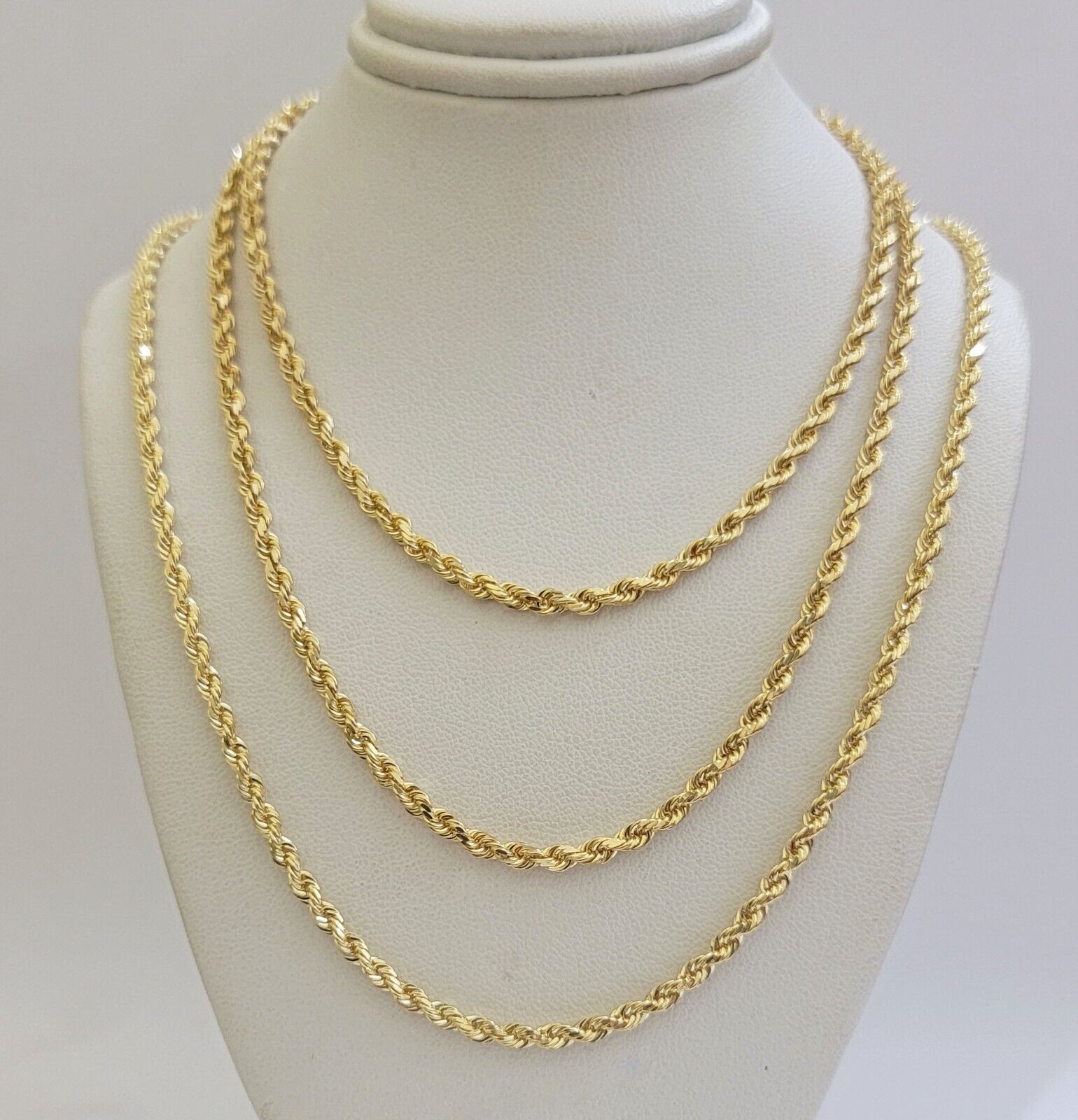REAL 18k Yellow Gold Rope Chain Necklace SOLID 18 - 26 Inch 3mm 18kt Men's , Women - GoldenlinQ