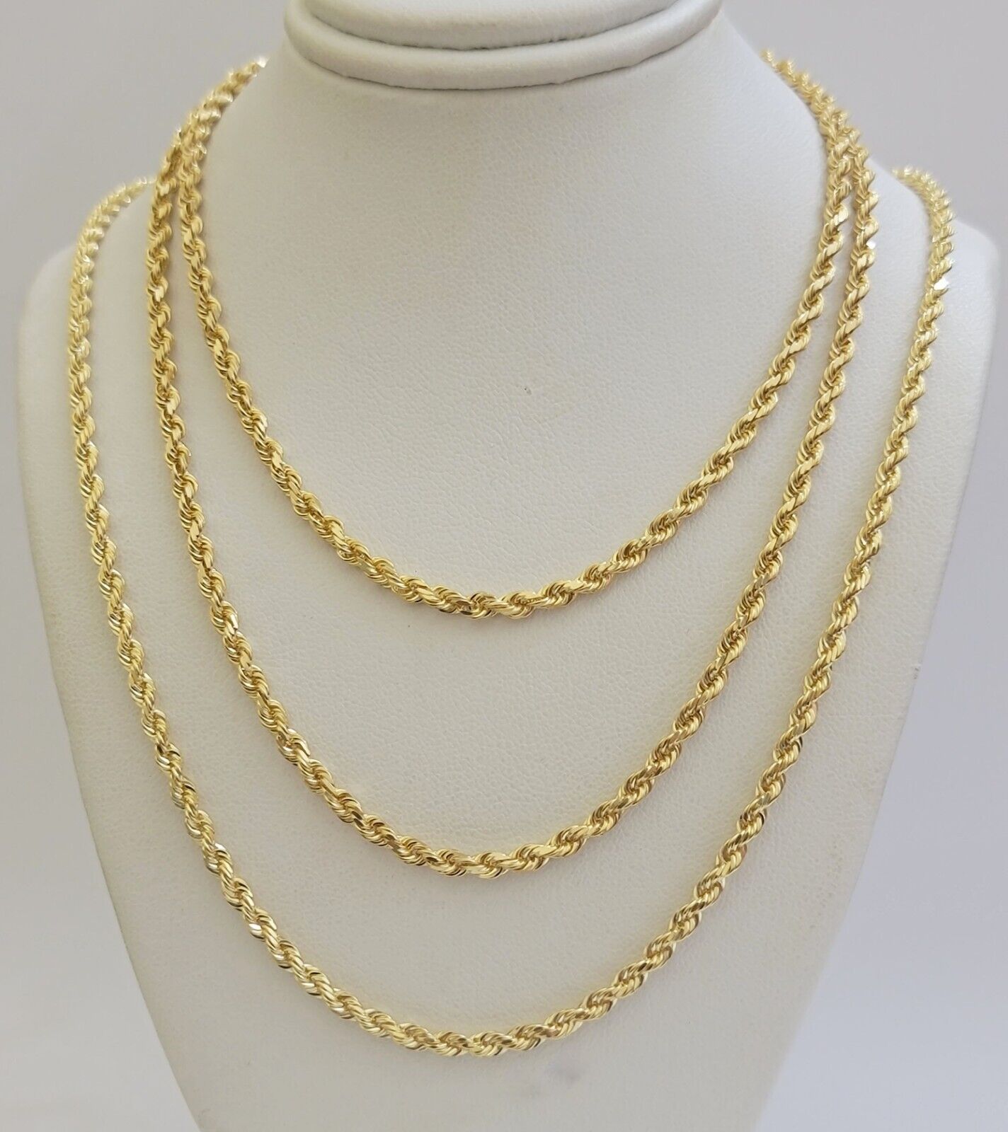 REAL 18k Yellow Gold Rope Chain Necklace SOLID 18 - 26 Inch 3mm 18kt Men's , Women - GoldenlinQ